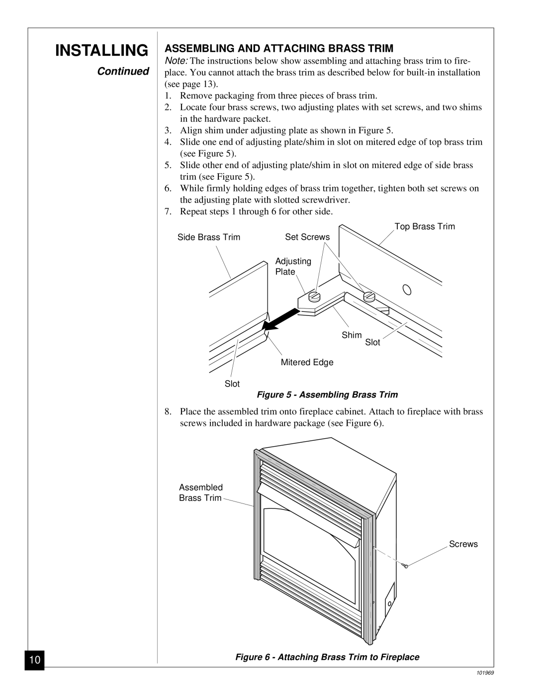 Desa UNVENTED (VENT-FREE) PROPANE GAS FIREPLACE Assembling and Attaching Brass Trim, Assembling Brass Trim 