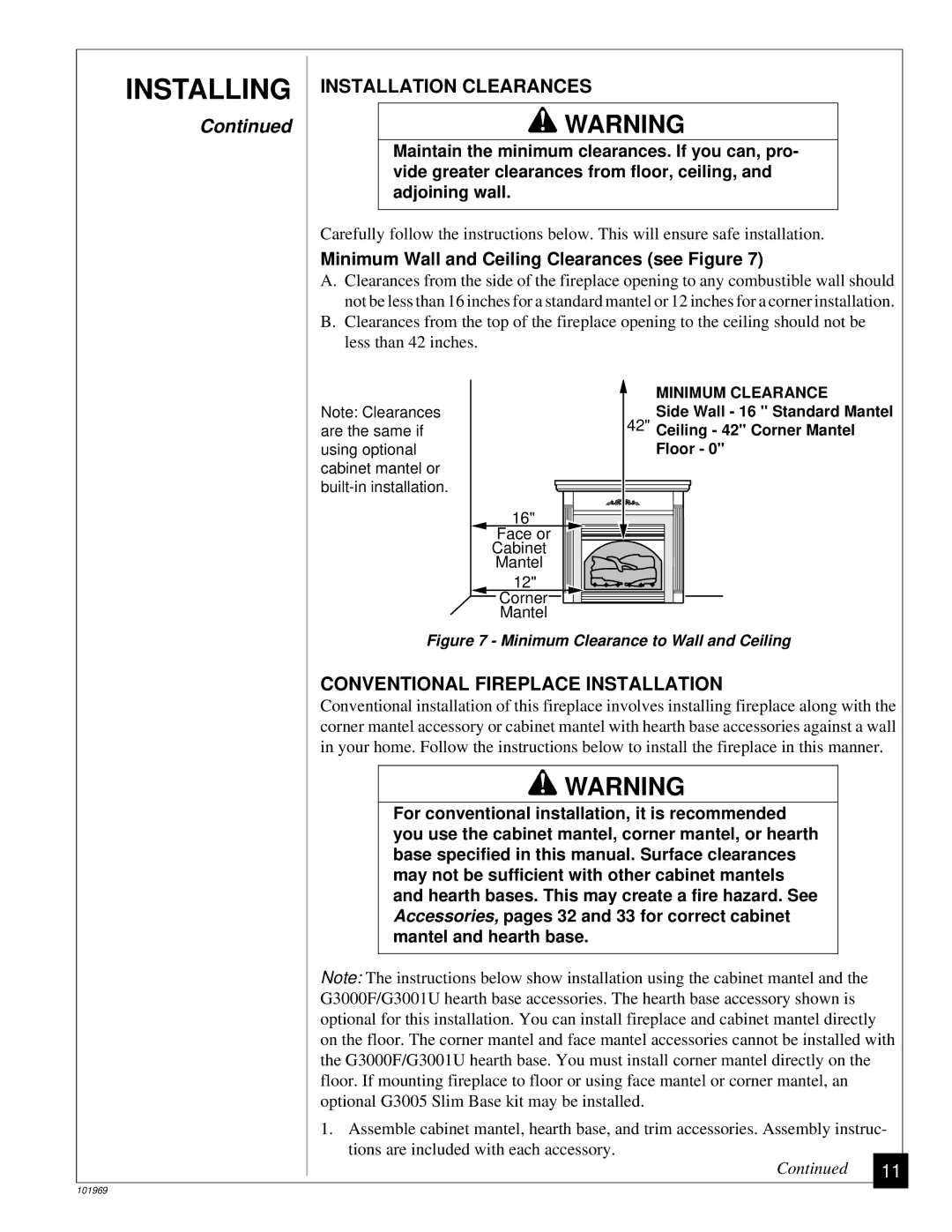 Desa UNVENTED (VENT-FREE) PROPANE GAS FIREPLACE installation manual Conventional Fireplace Installation 