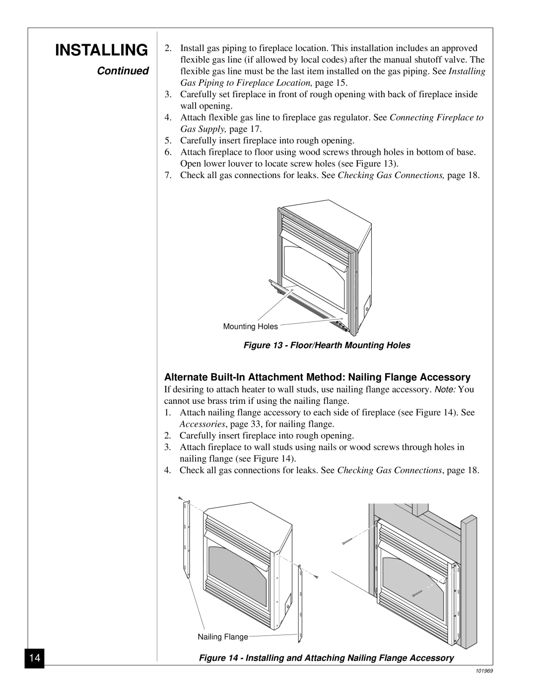 Desa UNVENTED (VENT-FREE) PROPANE GAS FIREPLACE installation manual Floor/Hearth Mounting Holes 