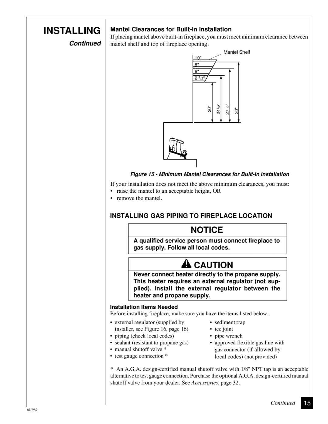 Desa UNVENTED (VENT-FREE) PROPANE GAS FIREPLACE installation manual Installing GAS Piping to Fireplace Location 