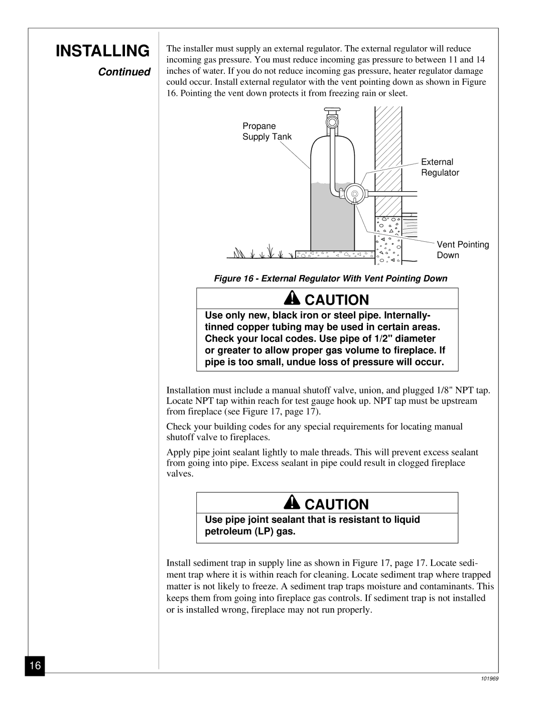 Desa UNVENTED (VENT-FREE) PROPANE GAS FIREPLACE installation manual External Regulator With Vent Pointing Down 