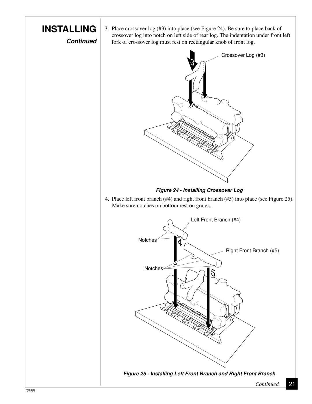 Desa UNVENTED (VENT-FREE) PROPANE GAS FIREPLACE installation manual Installing Crossover Log 