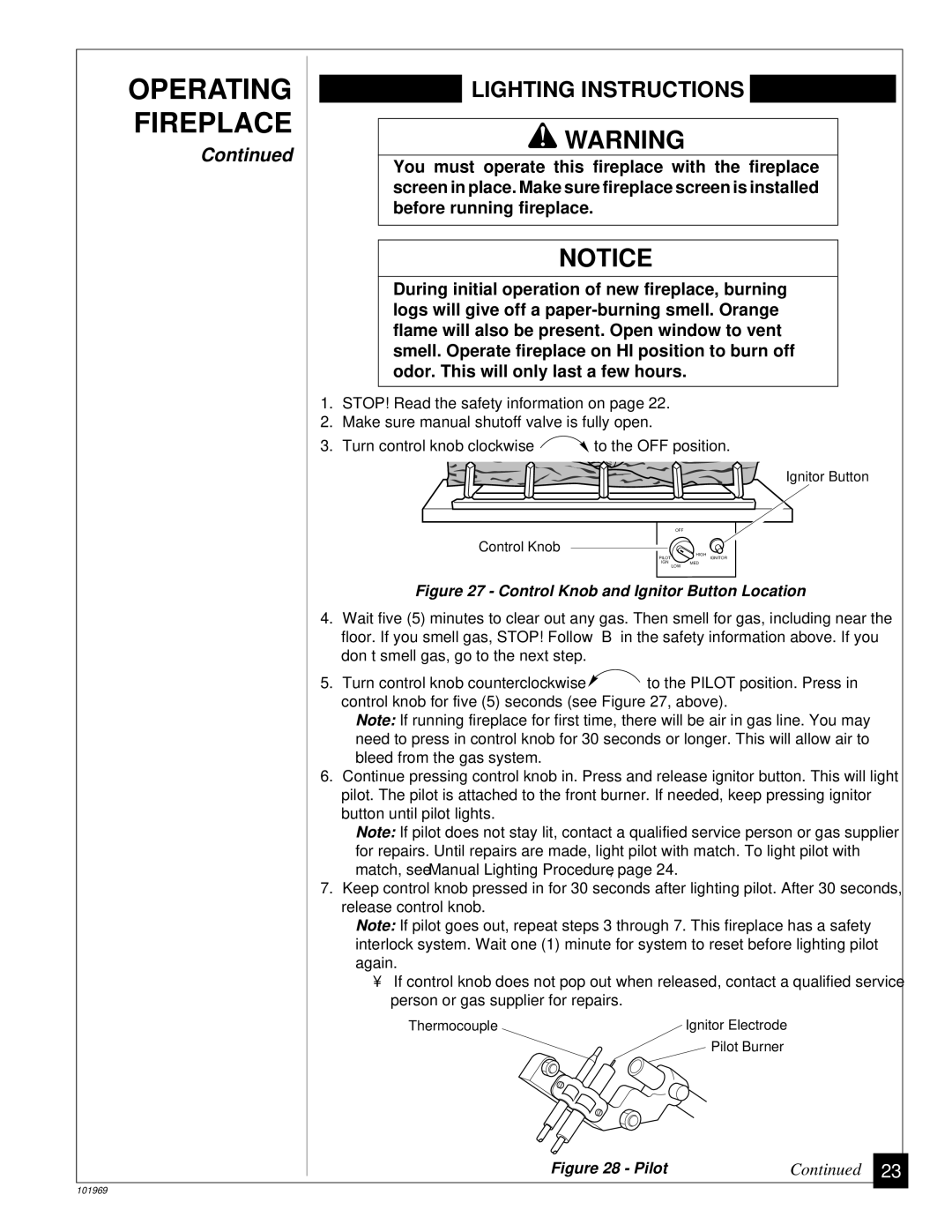 Desa UNVENTED (VENT-FREE) PROPANE GAS FIREPLACE installation manual Lighting Instructions 