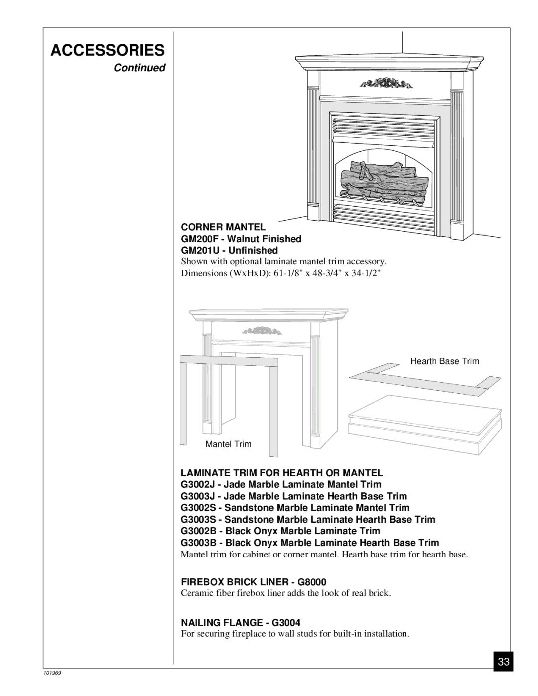 Desa UNVENTED (VENT-FREE) PROPANE GAS FIREPLACE ¢Q, ¢Qqqq,,,, ¢ ¢ ¢ ¢Q, GM200F Walnut Finished GM201U Unfinished 