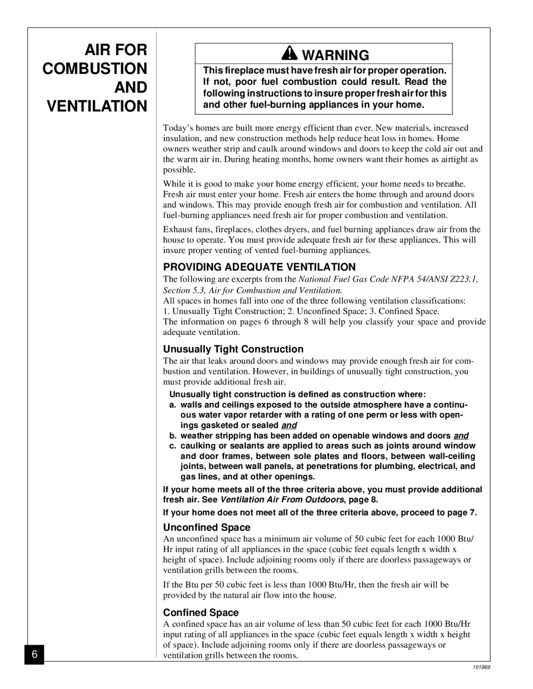 Desa UNVENTED (VENT-FREE) PROPANE GAS FIREPLACE AIR for Combustion and Ventilation, Providing Adequate Ventilation 