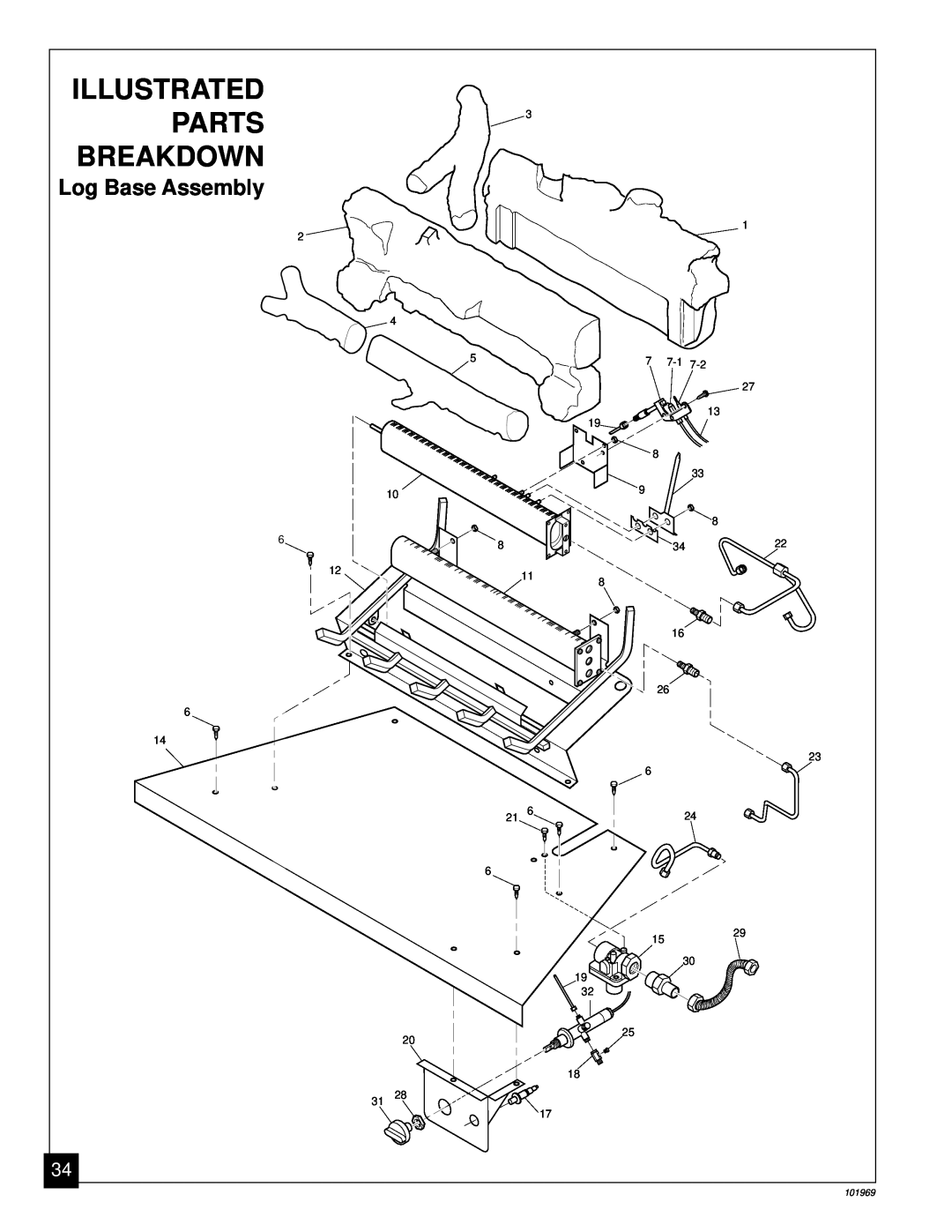 Desa UNVENTED (VENT-FREE) PROPANE GAS FIREPLACE installation manual Illustrated, Parts, Breakdown, Log Base Assembly 