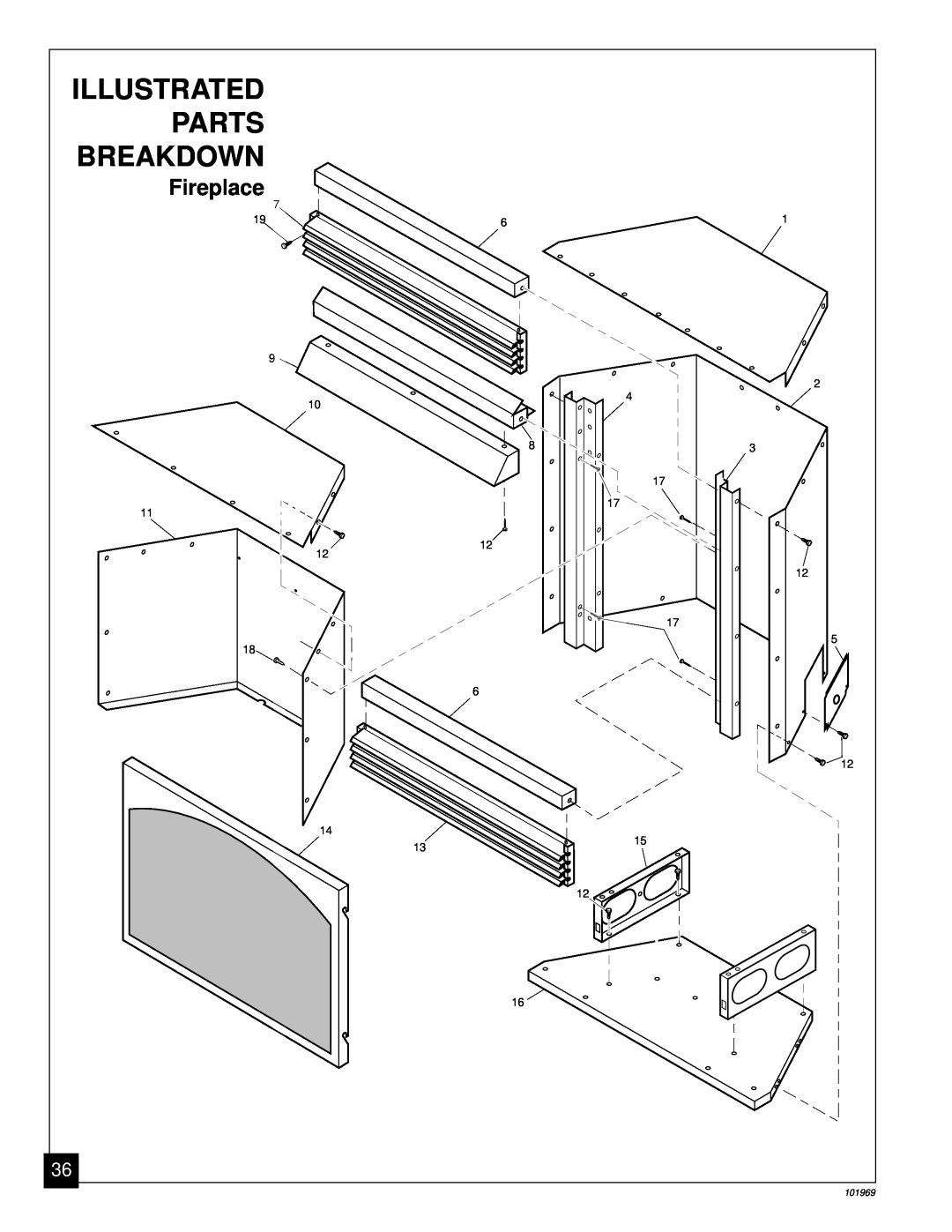 Desa UNVENTED (VENT-FREE) PROPANE GAS FIREPLACE installation manual Fireplace, Illustrated, Parts, Breakdown, 101969 