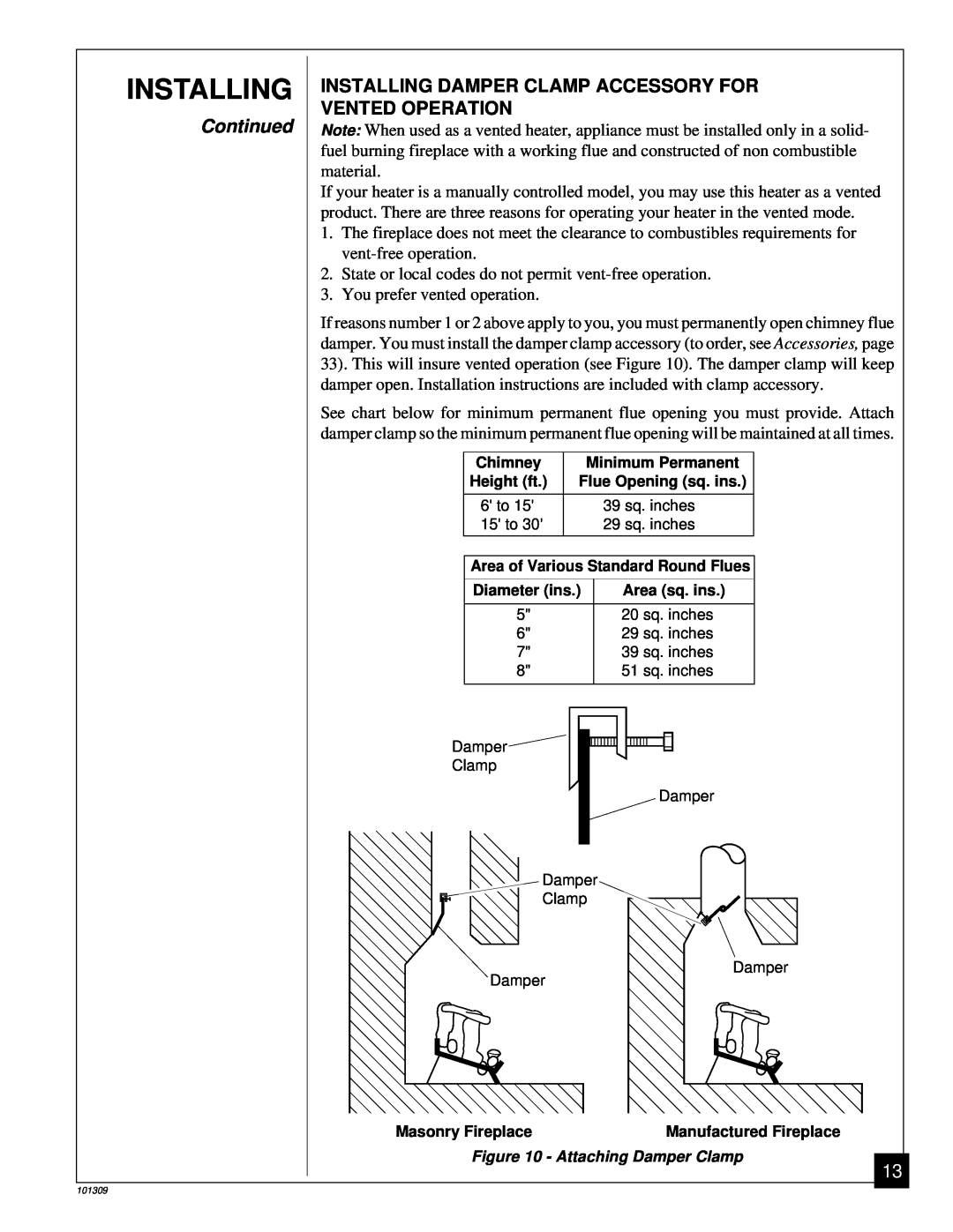 Desa UNVENTED (VENT-FREE) PROPANE GAS LOG HEATER installation manual Installing, Continued, You prefer vented operation 