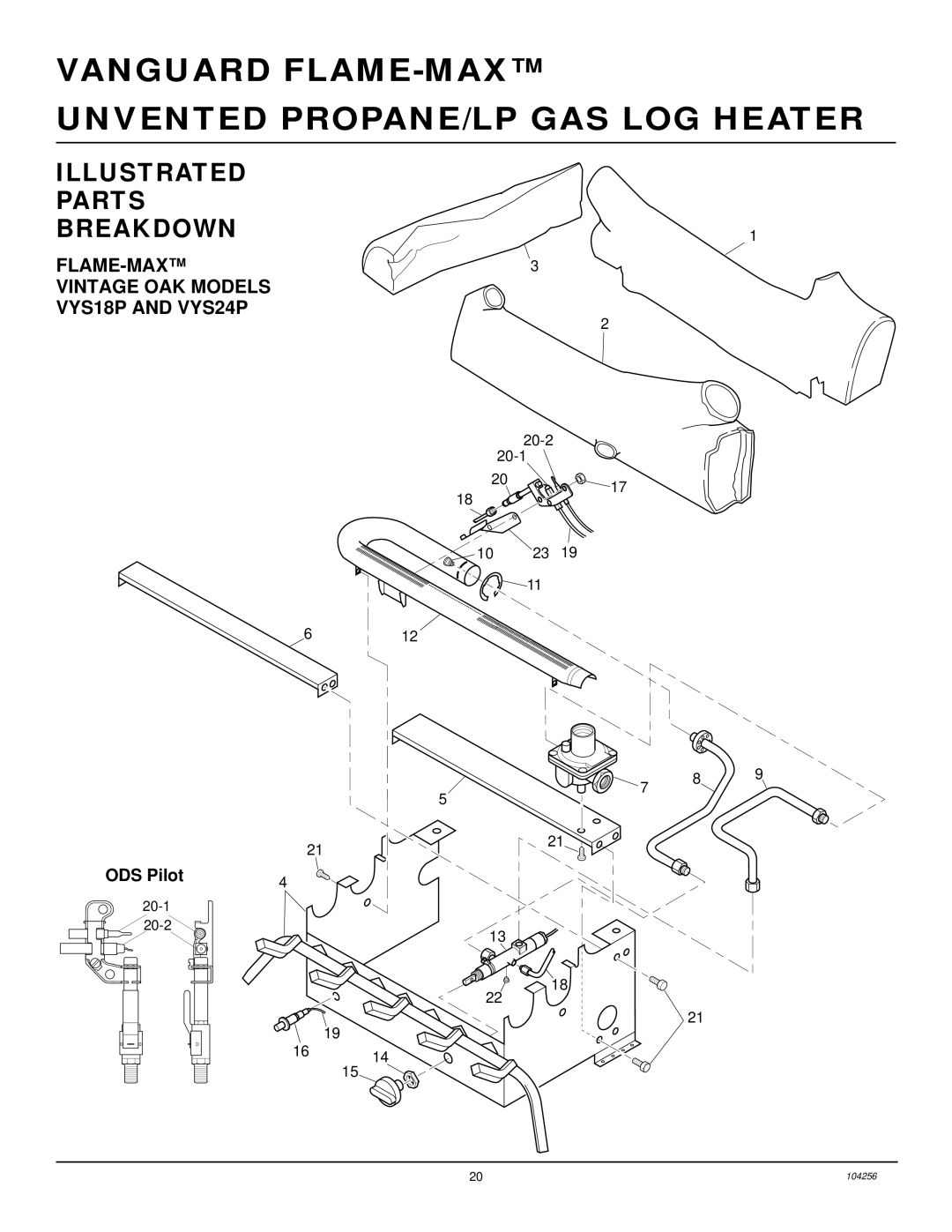 Desa UNVENTED (VENT-FREE) PROPANE/LP GAS LOG HEATER installation manual Illustrated Parts Breakdown, ODS Pilot 