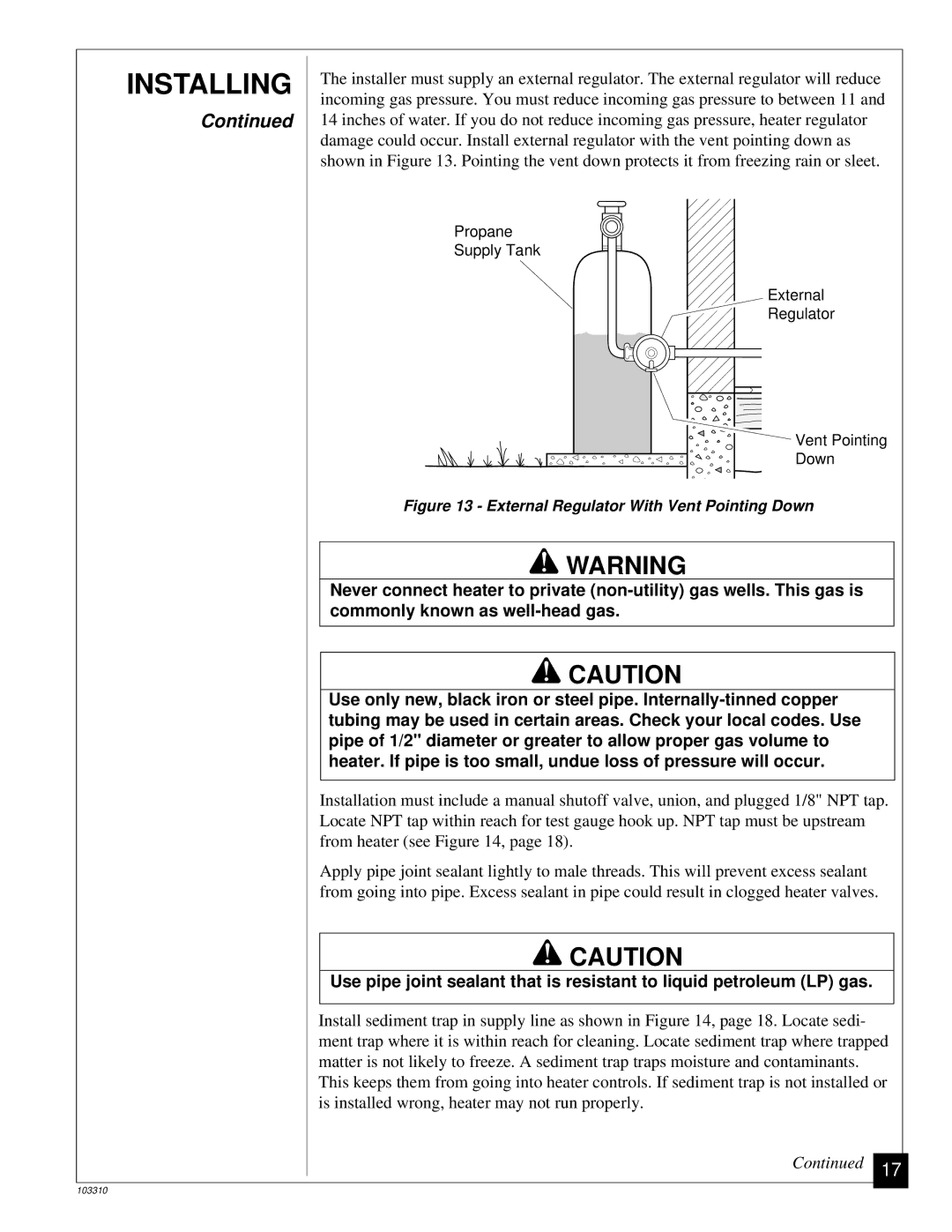 Desa UNVENTED (VENT-FREE) PROPANE/LPGAS LOG HEATER installation manual External Regulator With Vent Pointing Down 