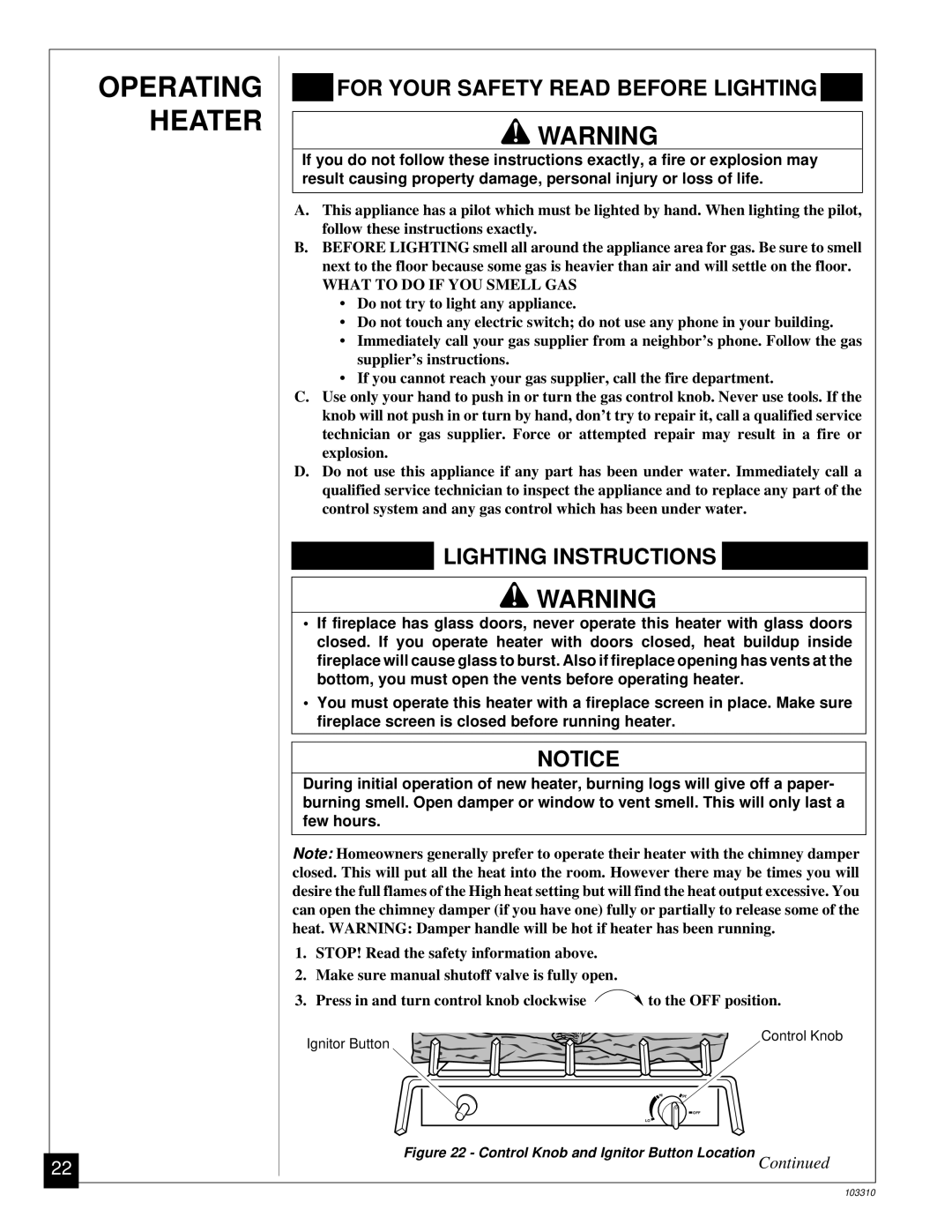 Desa UNVENTED (VENT-FREE) PROPANE/LPGAS LOG HEATER Operating Heater, For Your Safety Read Before Lighting 