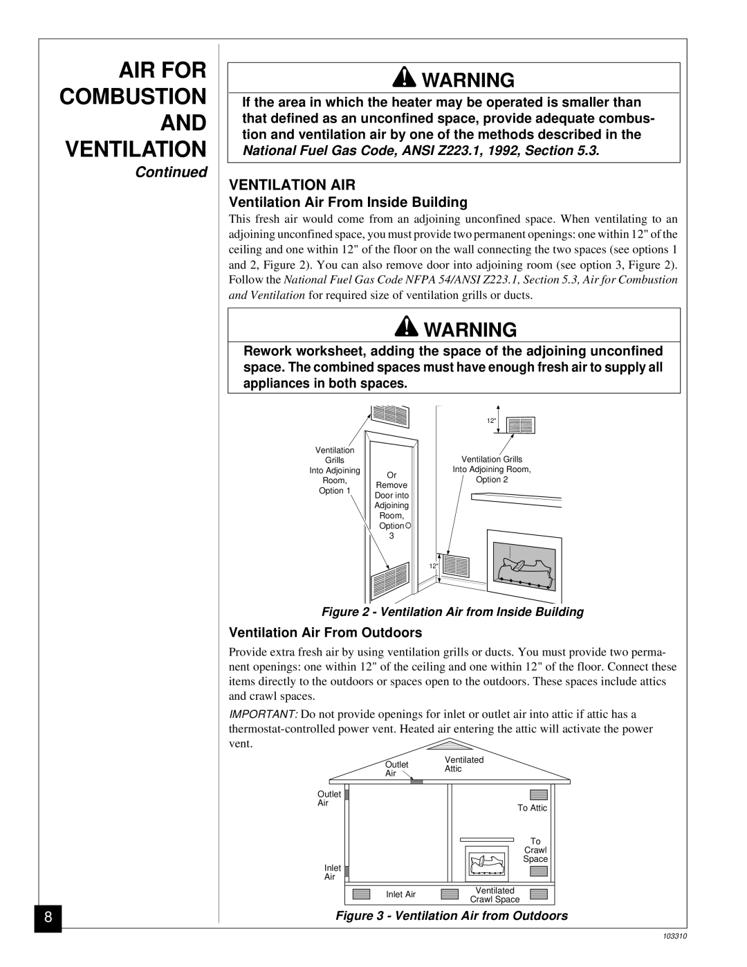 Desa UNVENTED (VENT-FREE) PROPANE/LPGAS LOG HEATER Ventilation AIR, Ventilation Air From Inside Building 