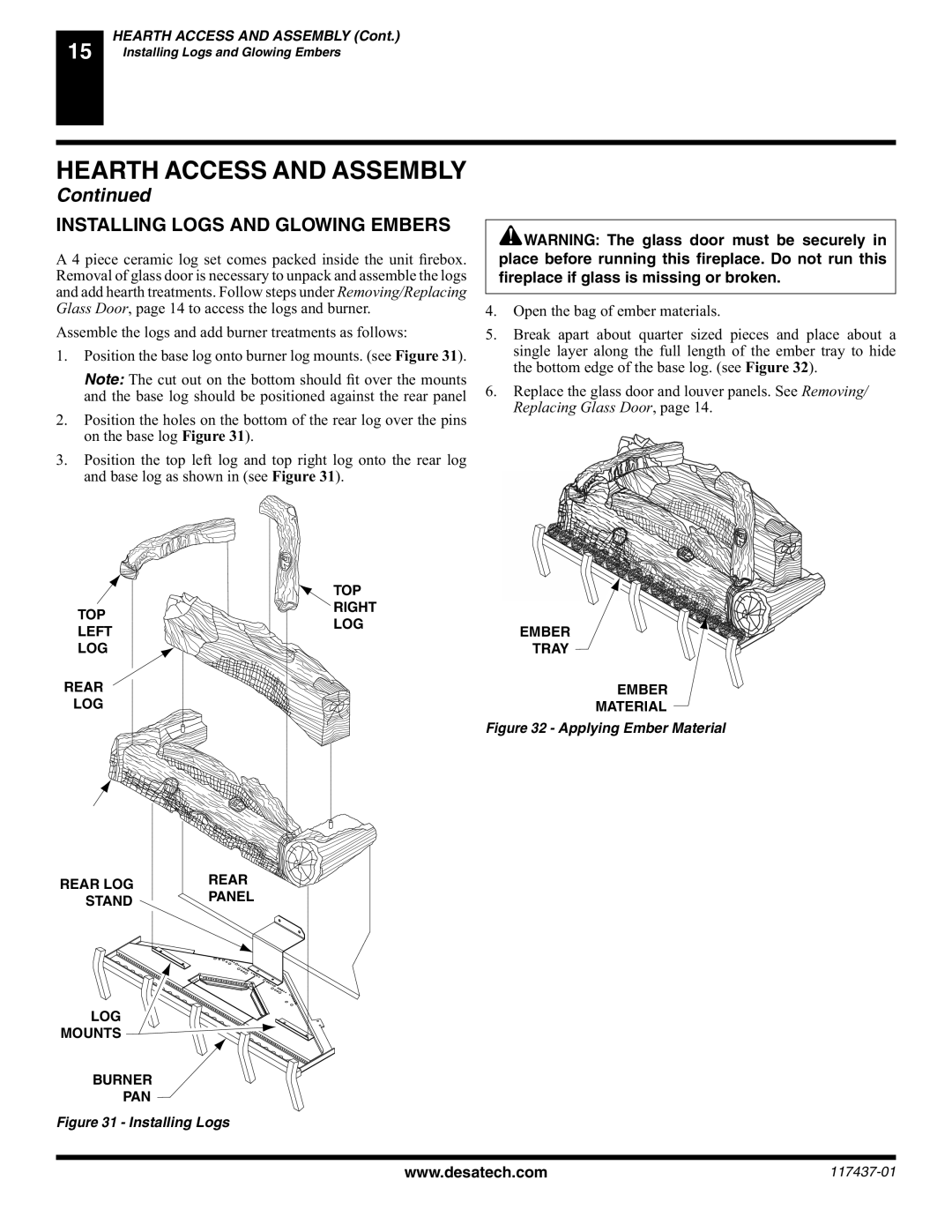 Desa (V) CB36(N installation manual Installing Logs and Glowing Embers, Applying Ember Material 