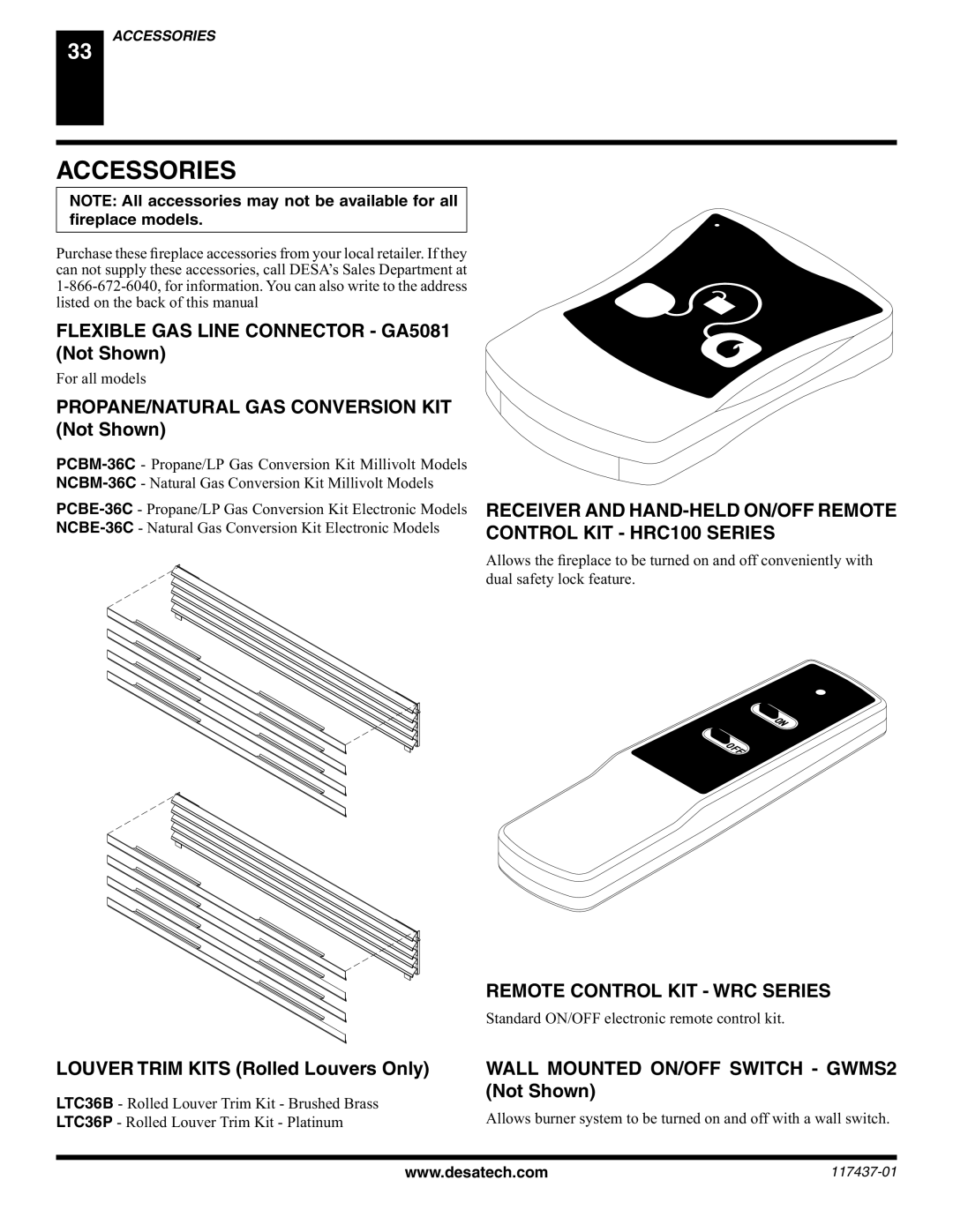 Desa (V) CB36(N installation manual Accessories, Remote Control KIT WRC Series 