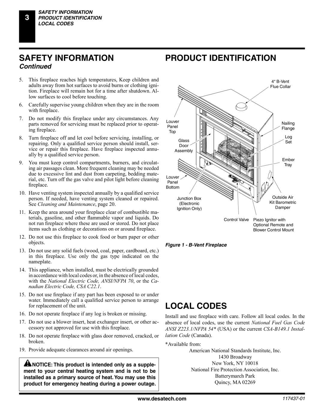 Desa (V) CB36(N installation manual Product Identification, Local Codes 