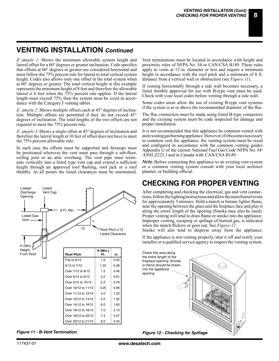 Desa (V) CB36(N installation manual Venting Installation, Checking for Proper Venting 