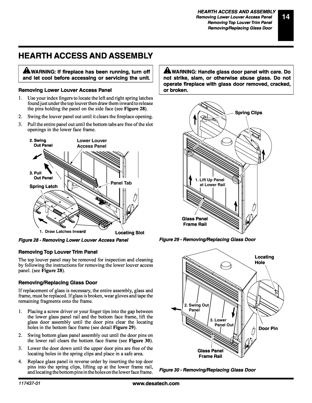 Desa (V) CB36(N Hearth Access And Assembly, Removing Lower Louver Access Panel, Removing Top Louver Trim Panel 