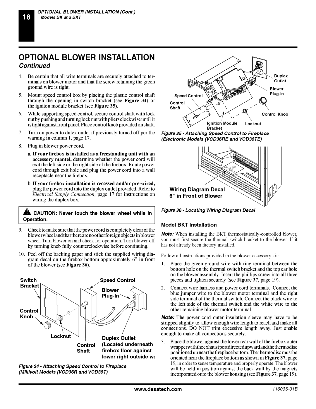 Desa (V) CD36T(N, (V) CD36R(N, P) installation manual Wiring Diagram Decal Front of Blower, Model BKT Installation 