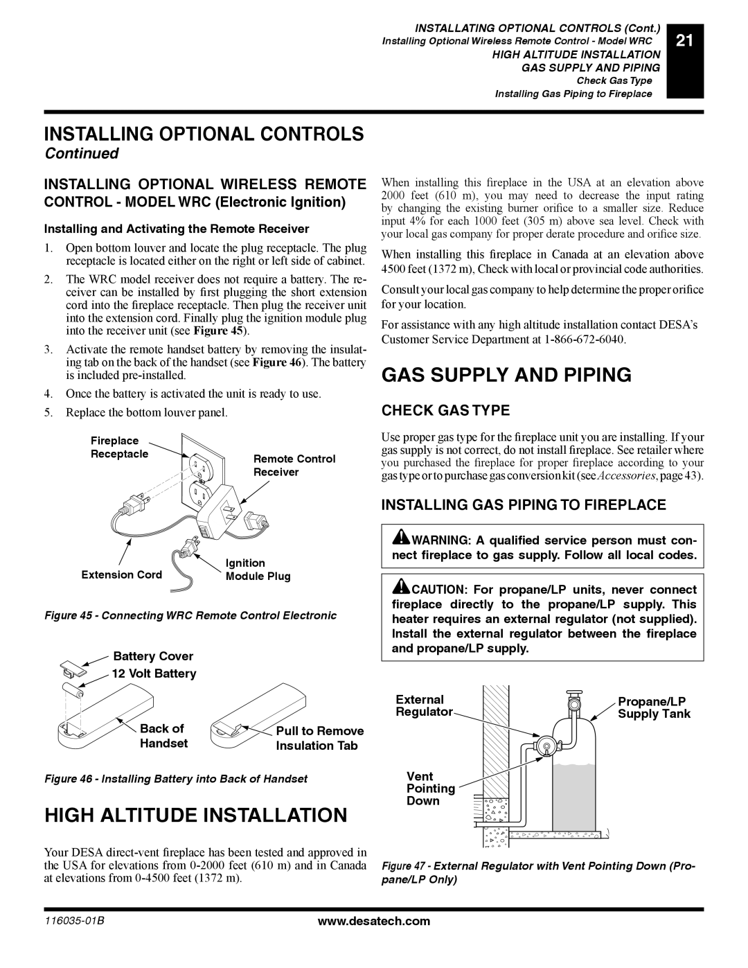 Desa (V) CD36T(N, P) GAS Supply and Piping, High Altitude Installation, Check GAS Type, Installing GAS Piping to Fireplace 