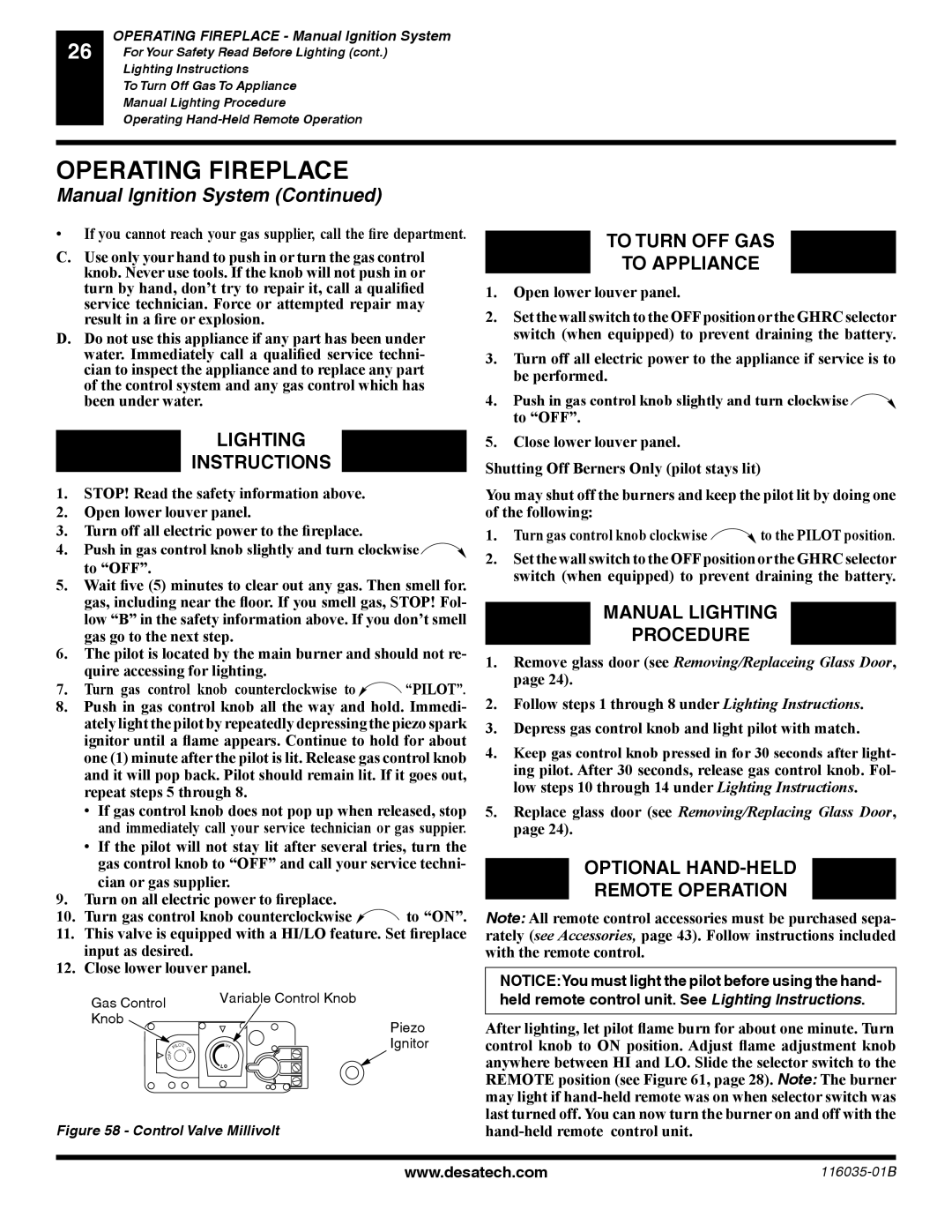 Desa P), (V) CD36T(N, (V) CD36R(N Lighting Instructions, To Turn OFF GAS To Appliance, Manual Lighting Procedure 