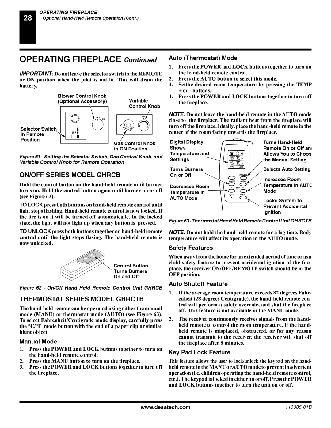 Desa (V) CD36R(N, (V) CD36T(N, P) installation manual ON/OFF Series Model Ghrcb, Thermostat Series Model Ghrctb 