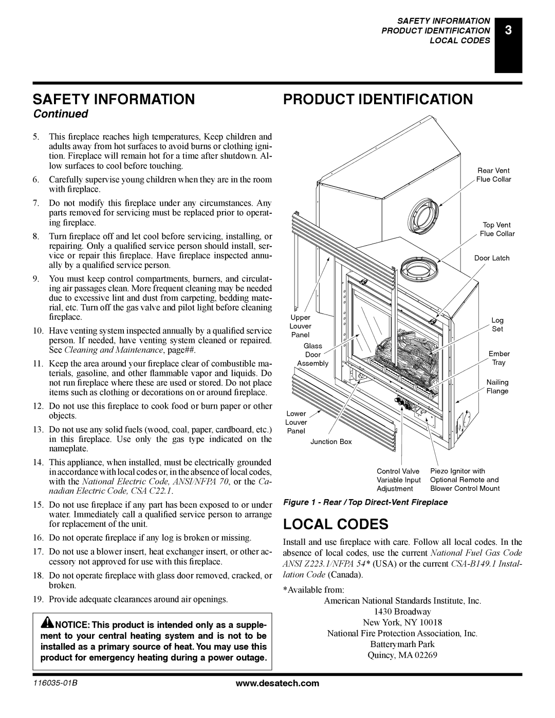 Desa (V) CD36T(N, (V) CD36R(N, P) installation manual Safety Information Product Identification, Local Codes 