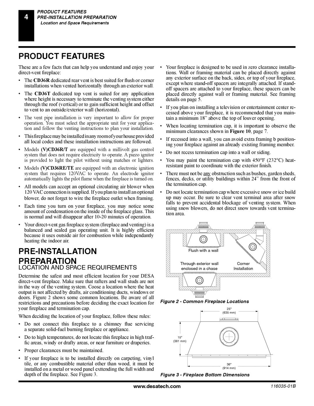 Desa (V) CD36R(N, (V) CD36T(N, P) installation manual Product Features, PRE-INSTALLATION Preparation 