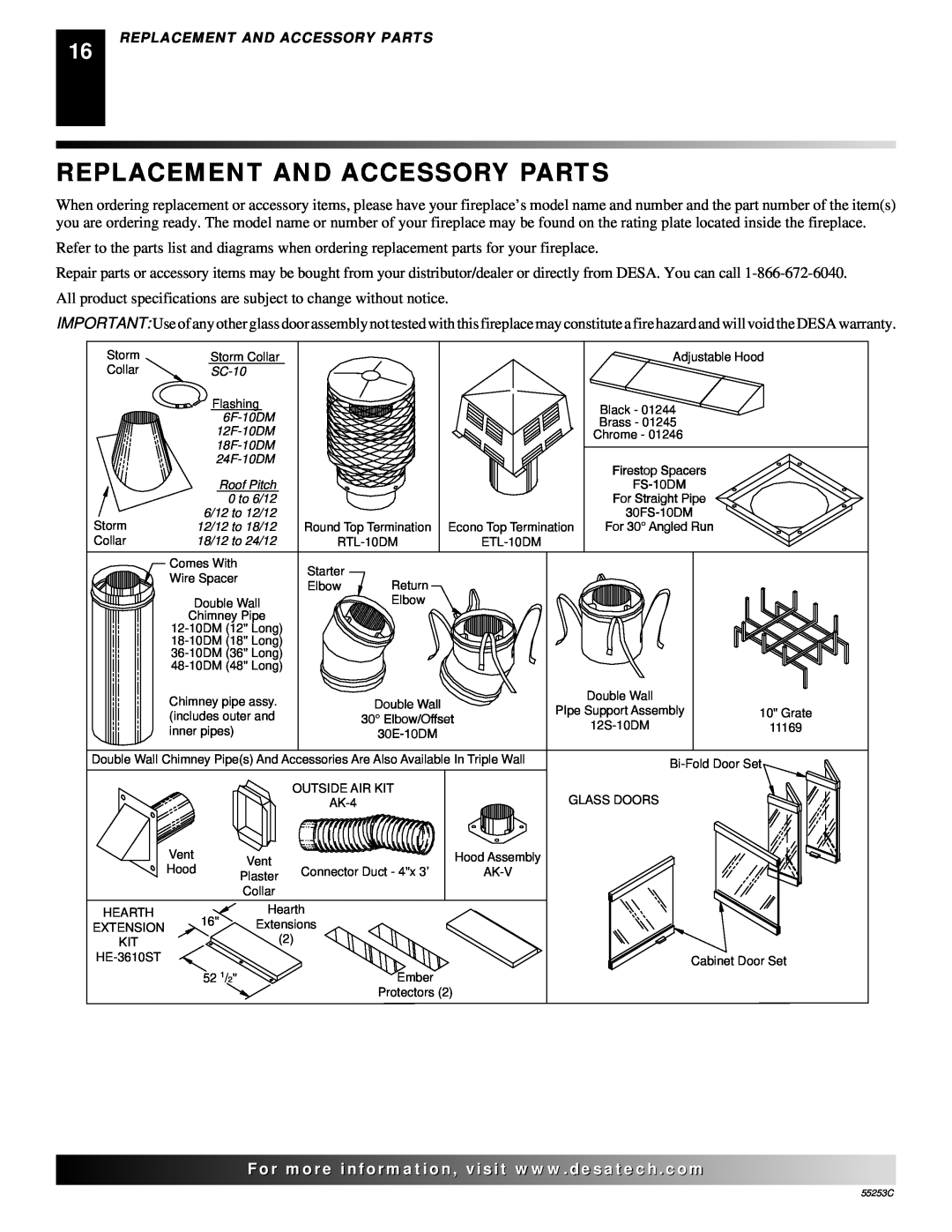 Desa V3610ST manual Replacement And Accessory Parts 