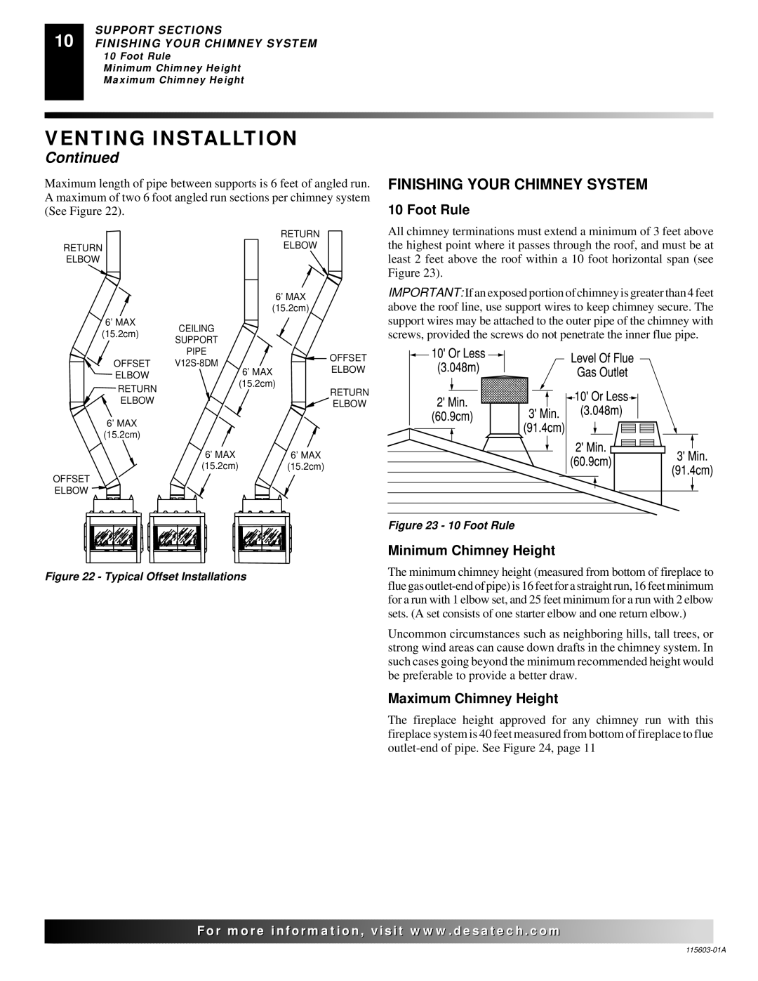 Desa (V)3612ST Finishing Your Chimney System, Foot Rule, Minimum Chimney Height, Maximum Chimney Height 