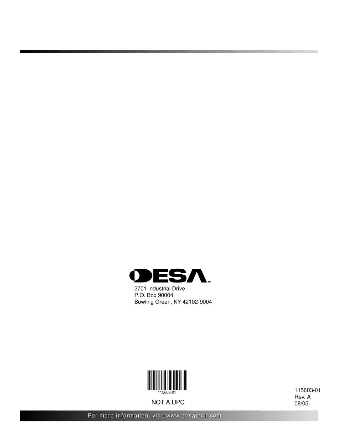 Desa (V)3612ST operating instructions Not a UPC 