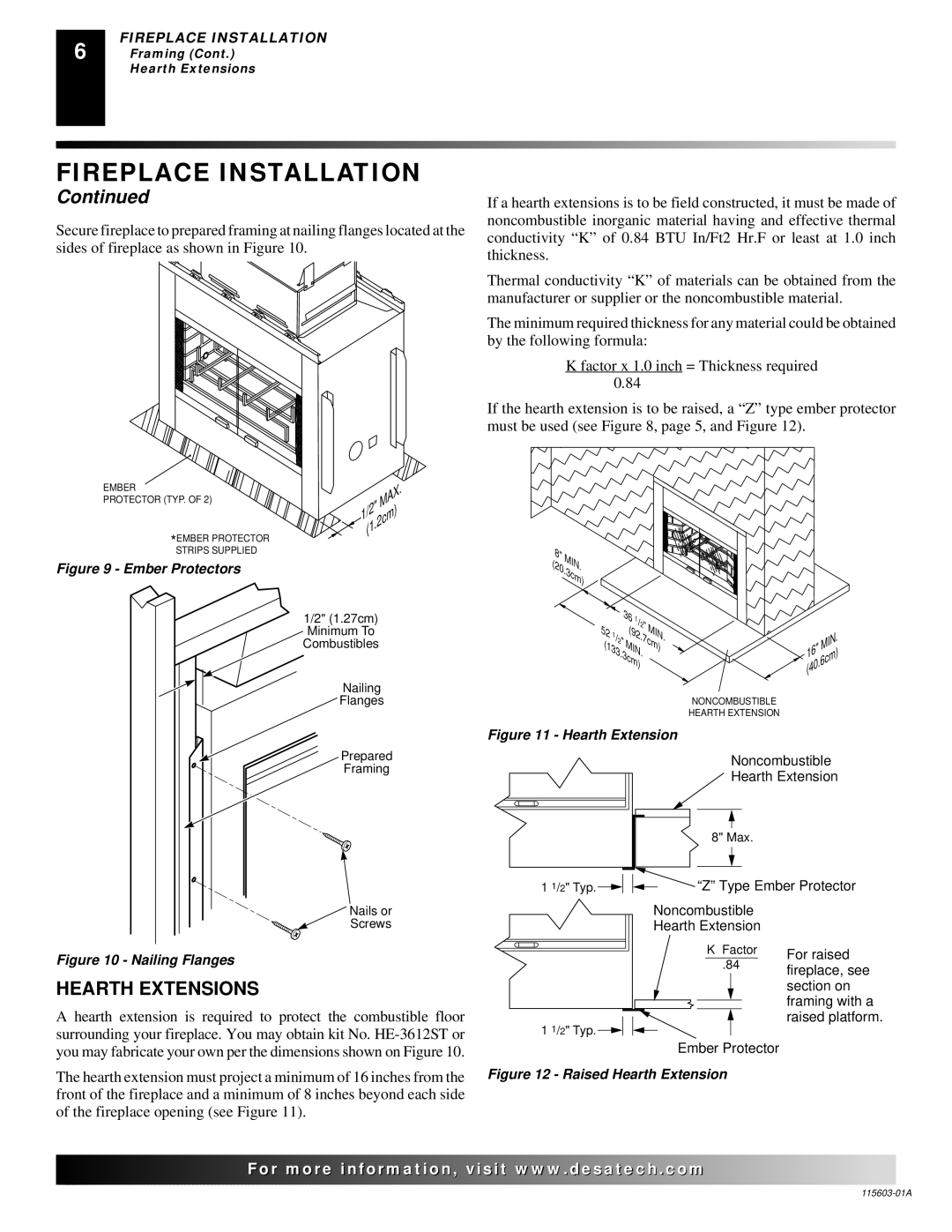 Desa (V)3612ST operating instructions Hearth Extensions, 7cm 