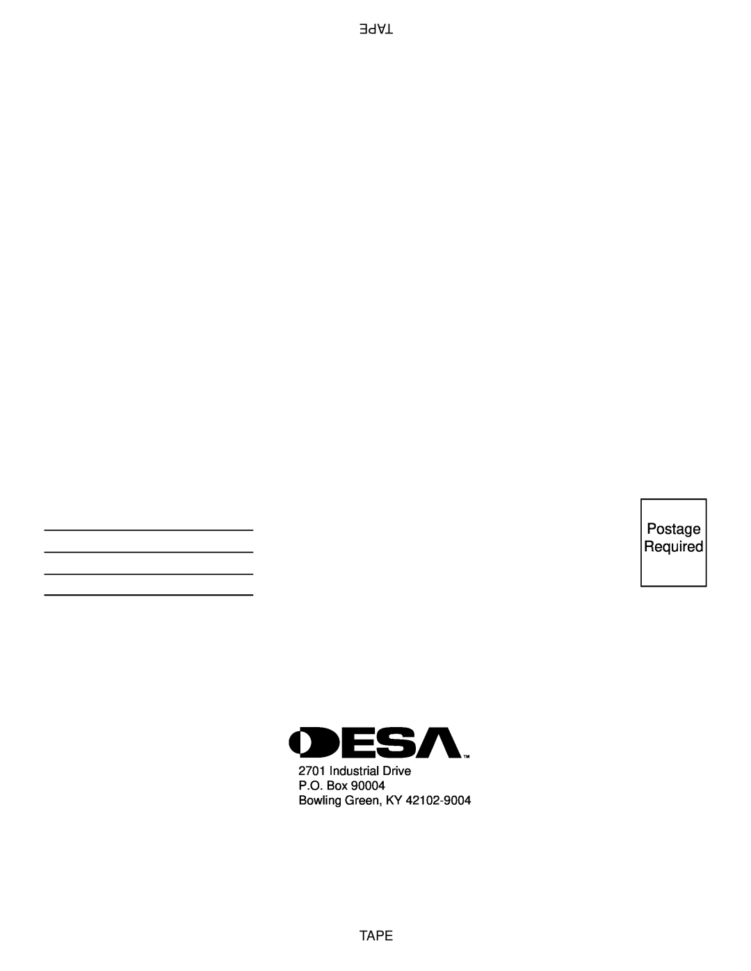 Desa (V)3612ST operating instructions Postage Required, Tape 