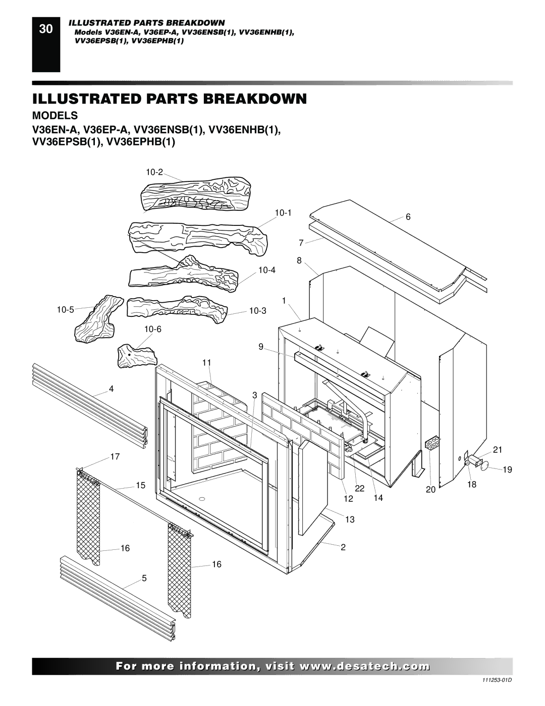 Desa V36EN-A, VV36ENB, V36EP-A, VV36EPB, V36EP-A Series, VV36EPB(1) Series Illustrated Parts Breakdown, Models 