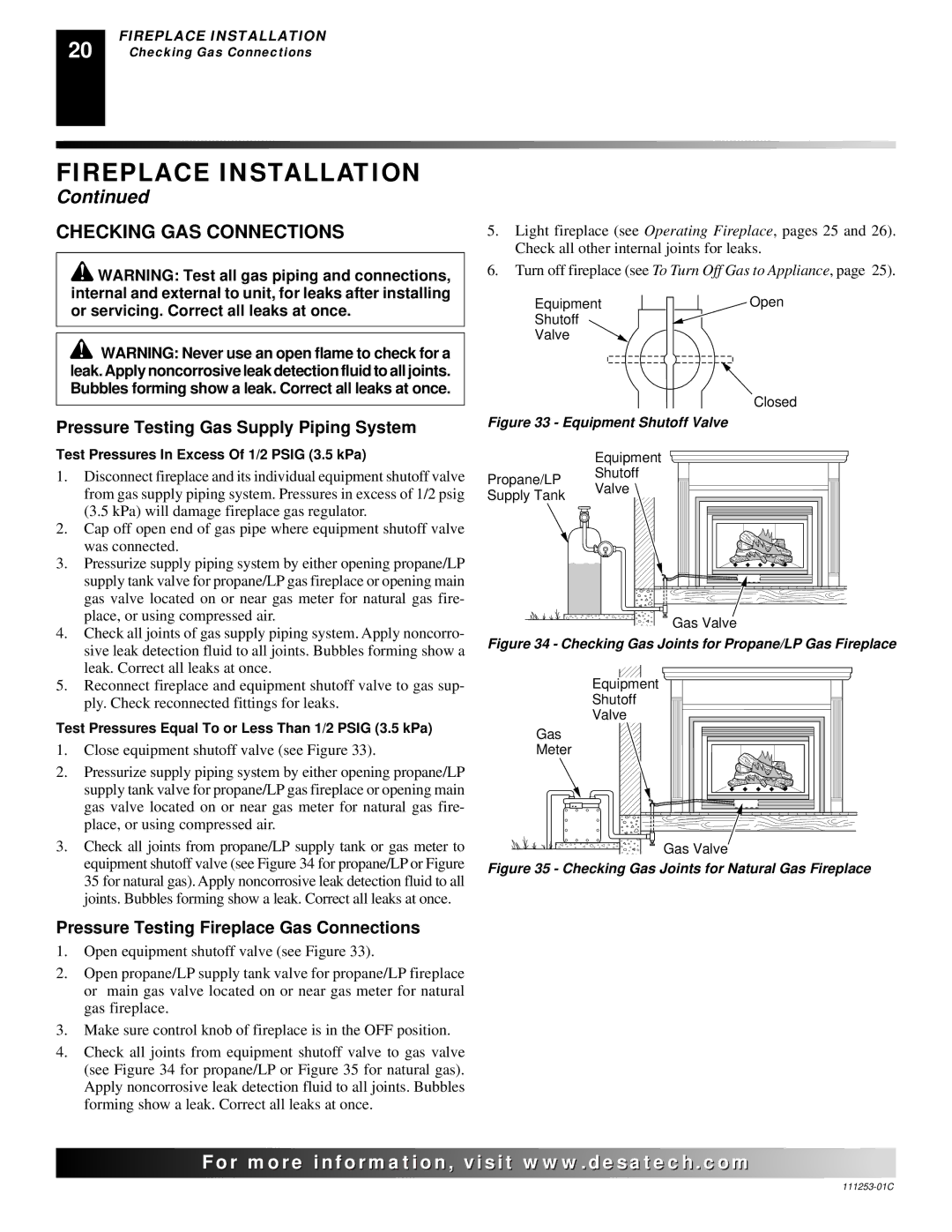 Desa V36EP-A SERIES, V36EN-A SERIES, VV36EPB(1) SERIES, VV36ENB(1) SERIES installation manual Checking GAS Connections 