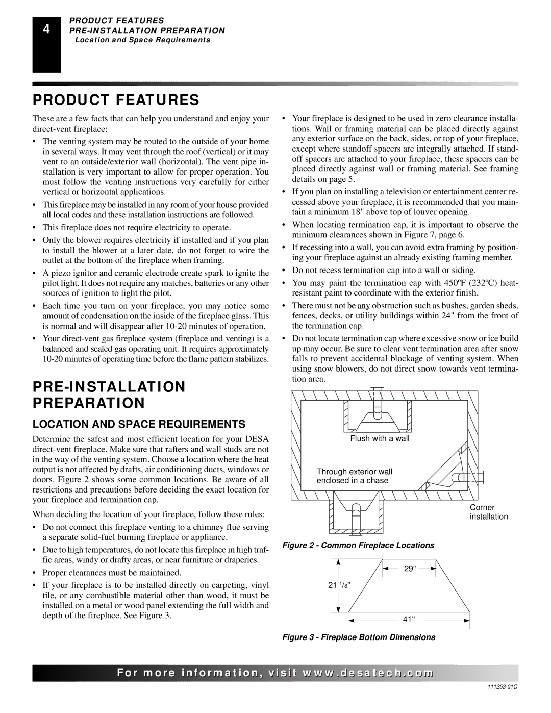 Desa V36EP-A SERIES, V36EN-A SERIES, VV36EPB(1) SERIES, VV36ENB(1) SERIES Product Features, PRE-INSTALLATION Preparation 