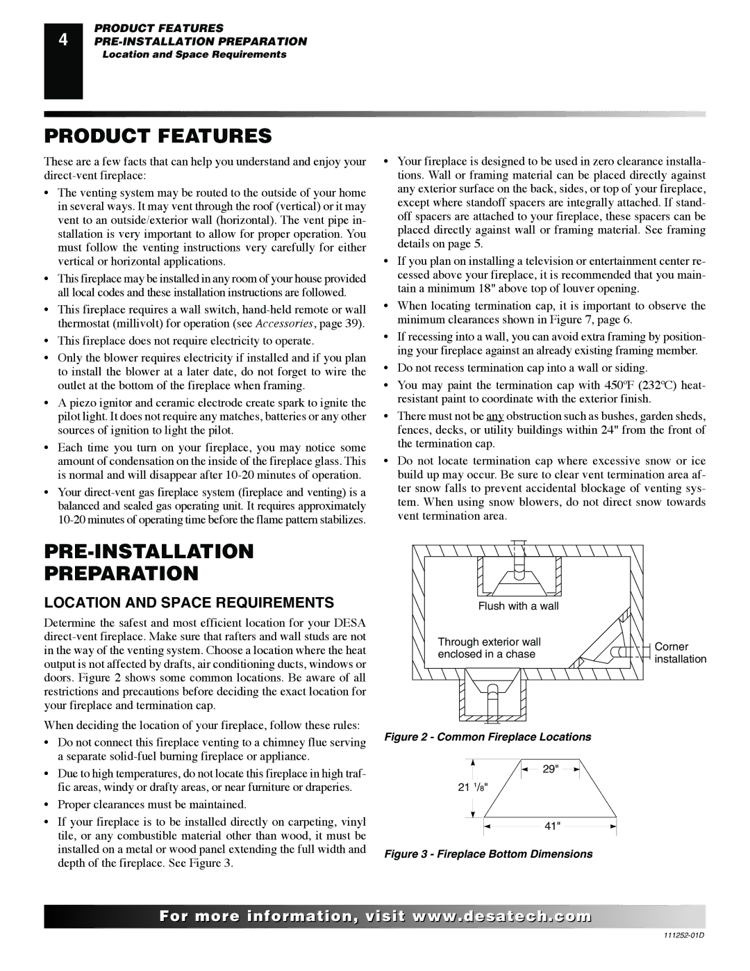 Desa VV36PB(1), V36NR-B, V36P-A, V36N-A Product Features, PRE-INSTALLATION Preparation, Location and Space Requirements 