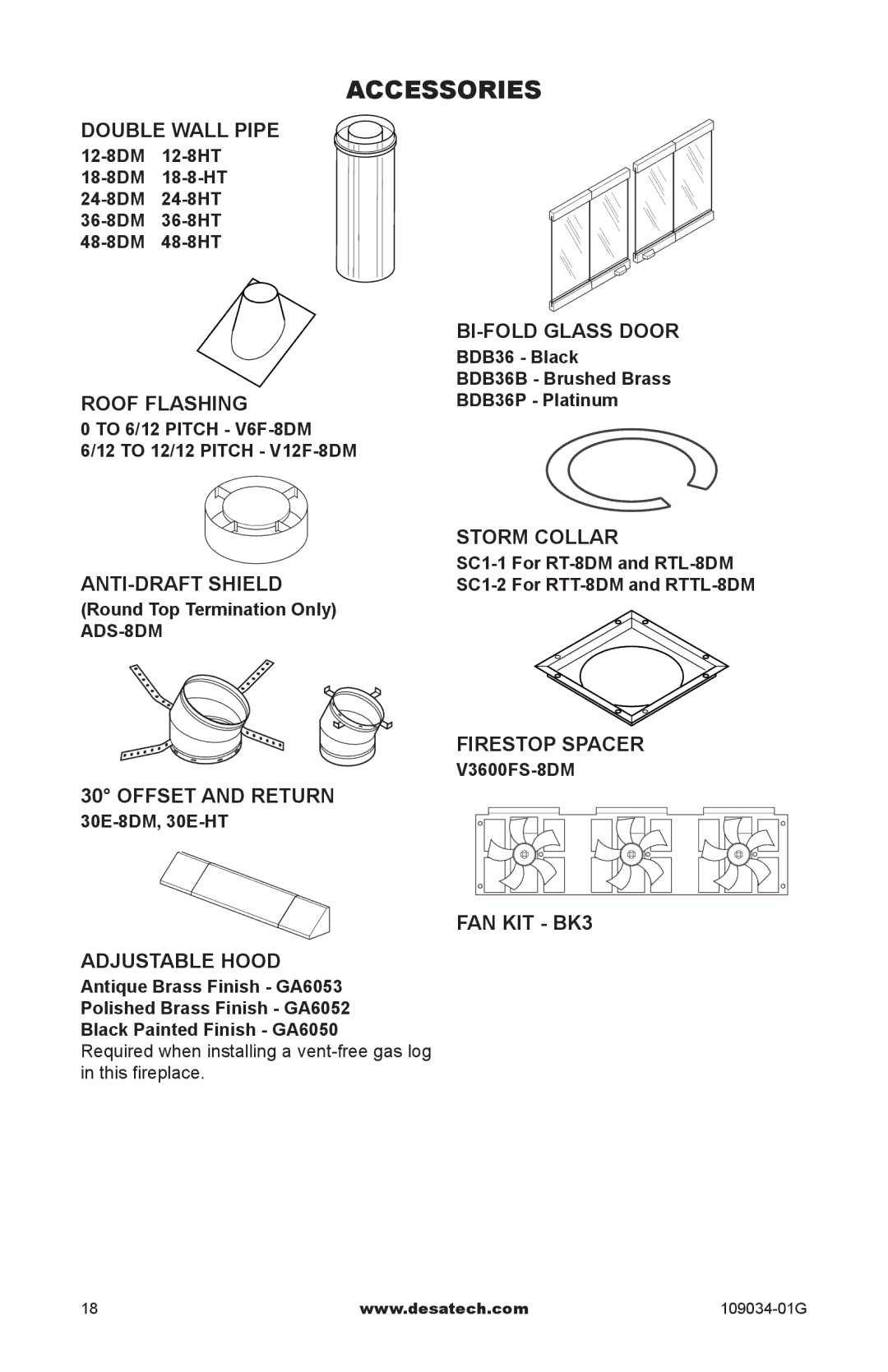 Desa (V)B36LI, (V)B36I, CWB36C installation manual Accessories 