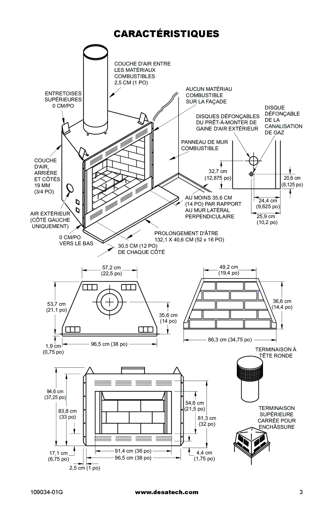 Desa (V)B36LI, (V)B36I, CWB36C installation manual Caractéristiques, DE Chaque Côté 