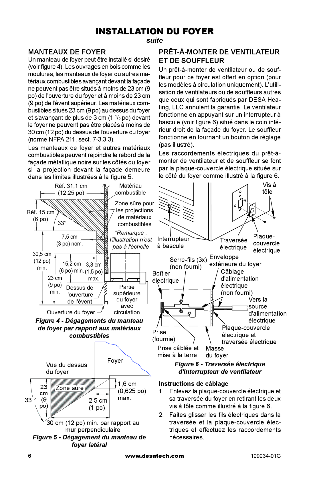 Desa (V)B36LI, (V)B36I, CWB36C Manteaux de foyer, Prêt-à-monter de ventilateur et de souffleur, Instructions de câblage 