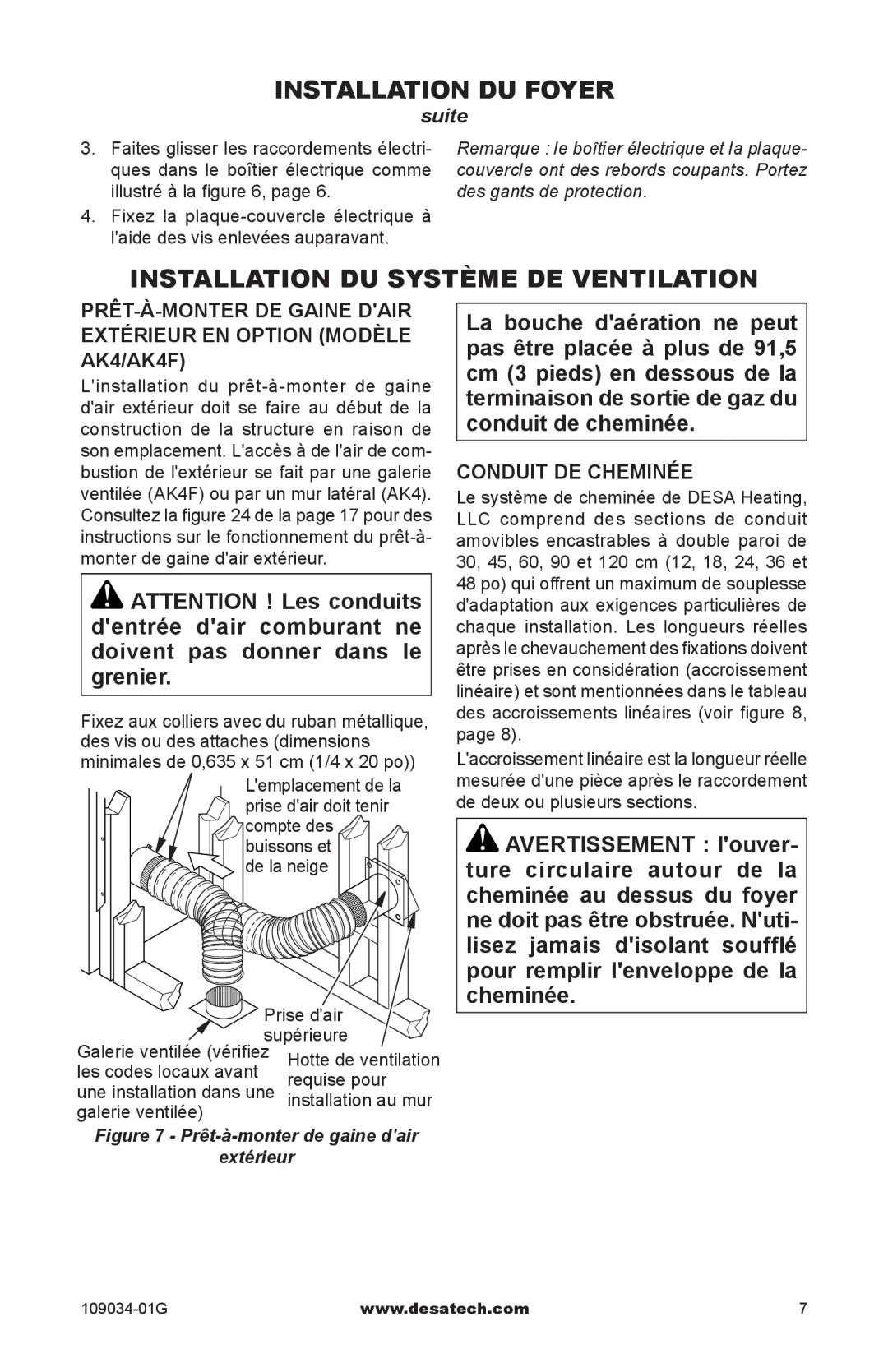 Desa (V)B36I, (V)B36LI, CWB36C installation manual Installation du système de ventilation, Conduit de cheminée 