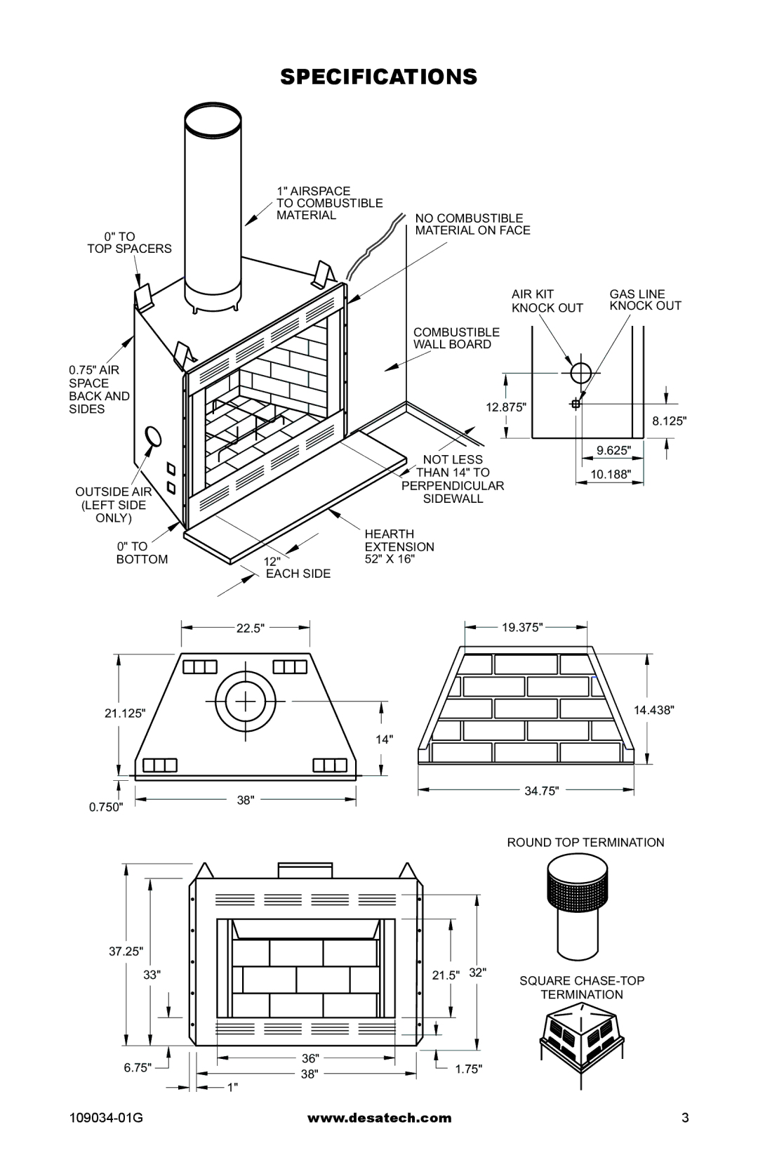 Desa (V)B36LI, (V)B36I, CWB36C installation manual Specifications 