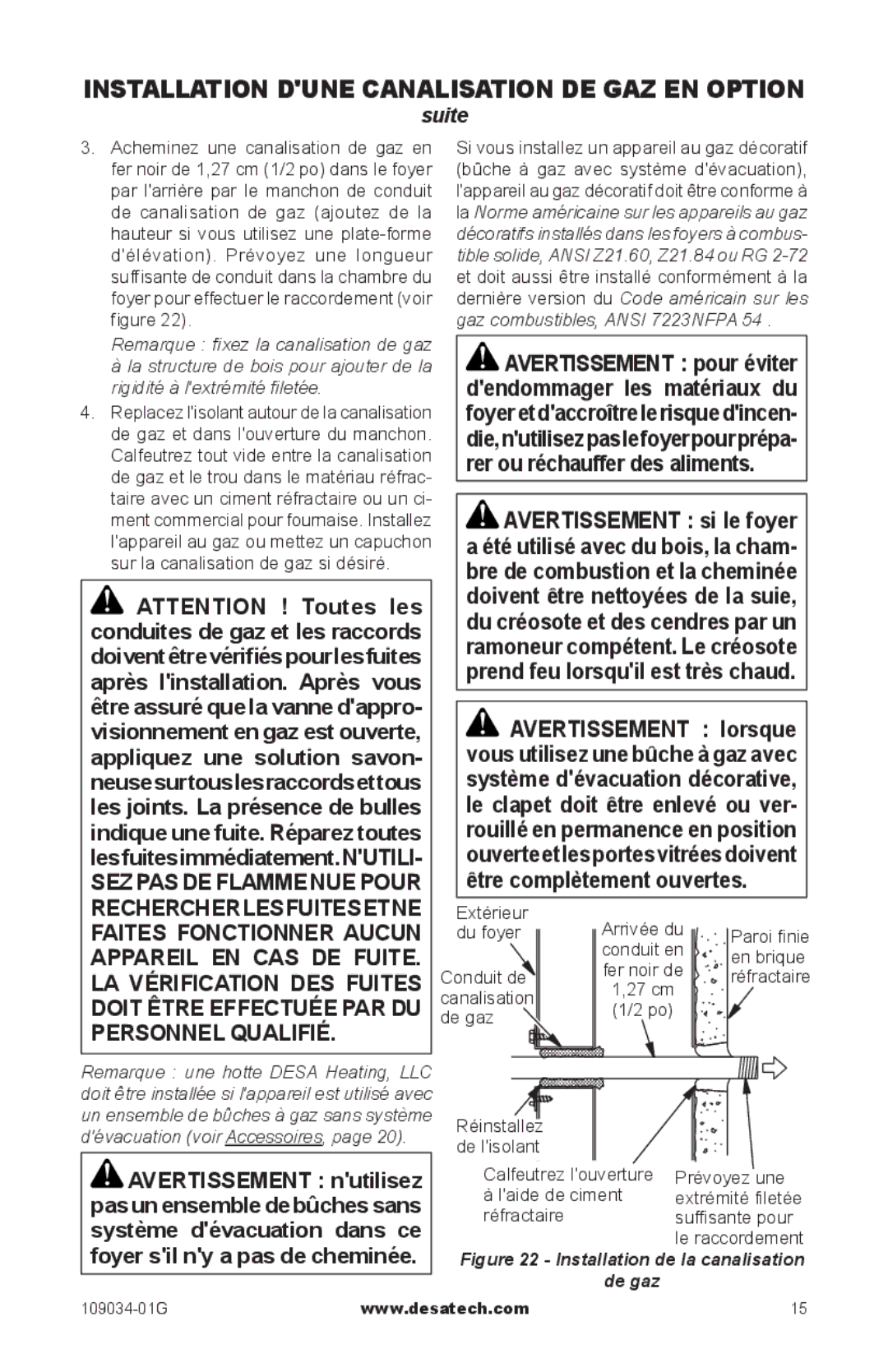 Desa (V)B36LI, (V)B36I, CWB36C installation manual Du foyer Paroi finie, En brique 