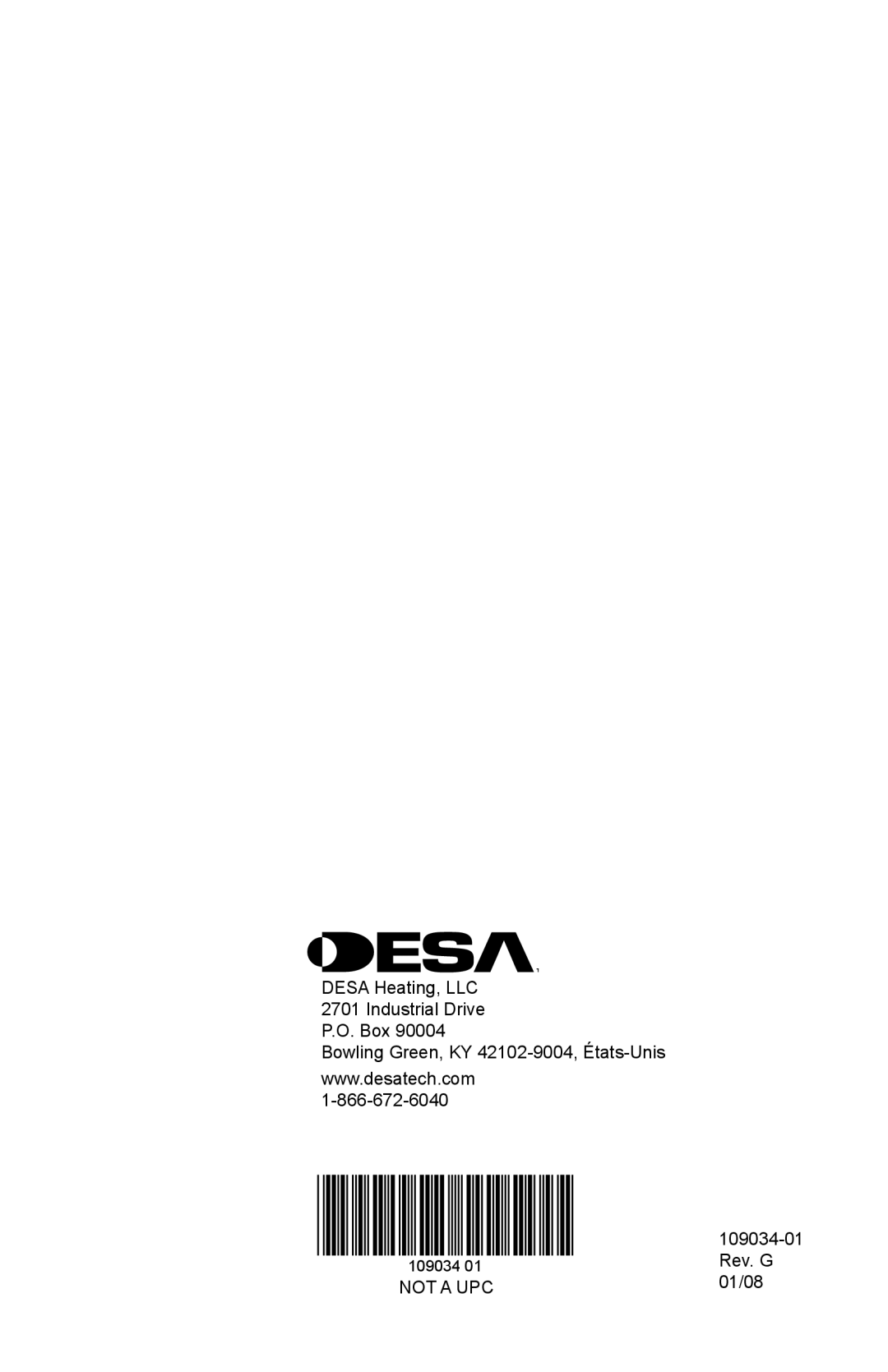 Desa CWB36C, (V)B36LI, (V)B36I installation manual 109034-01 Rev. G 01/08 