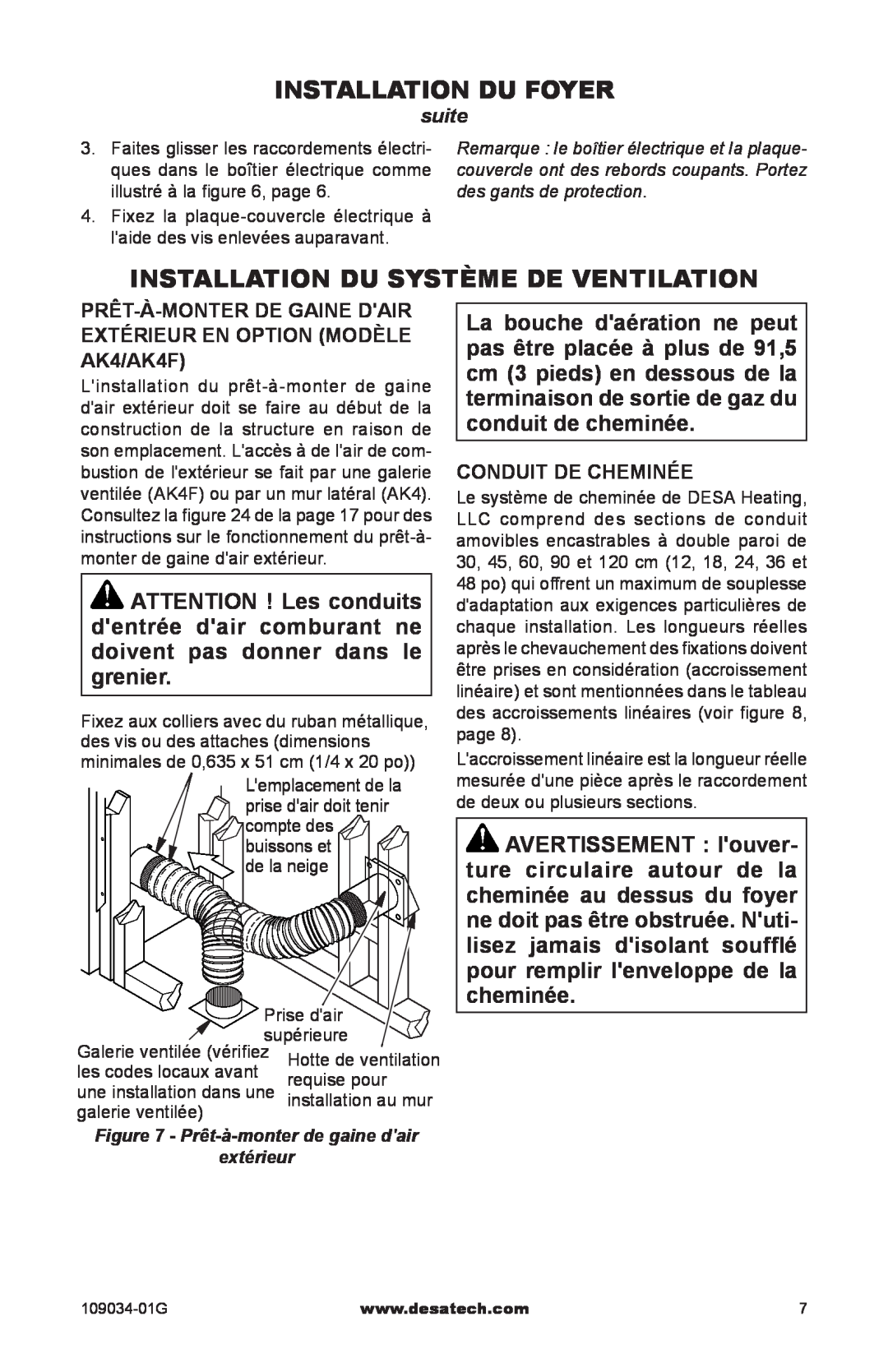 Desa (V)B36I, (V)B36LI, CWB36C Installation du foyer, Installation du système de ventilation, Conduit de cheminée 