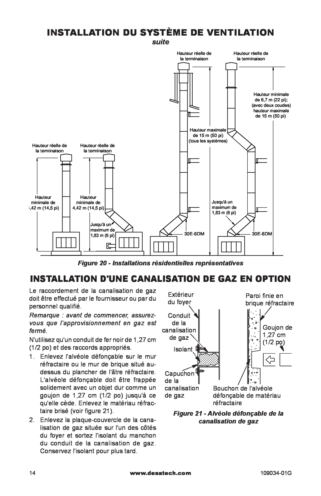 Desa CWB36C, (V)B36LI Installation du système de ventilation, Installation dune canalisation de gaz en option, suite 