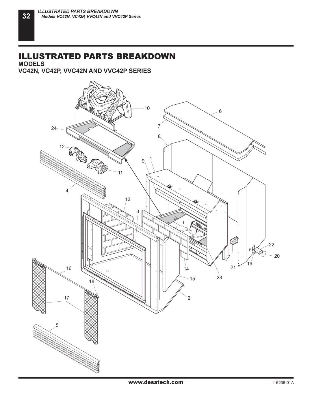 Desa VC42P SERIES, VC42N SERIES Illustrated Parts Breakdown, Models VC42N, VC42P, VVC42N and VVC42P Series 