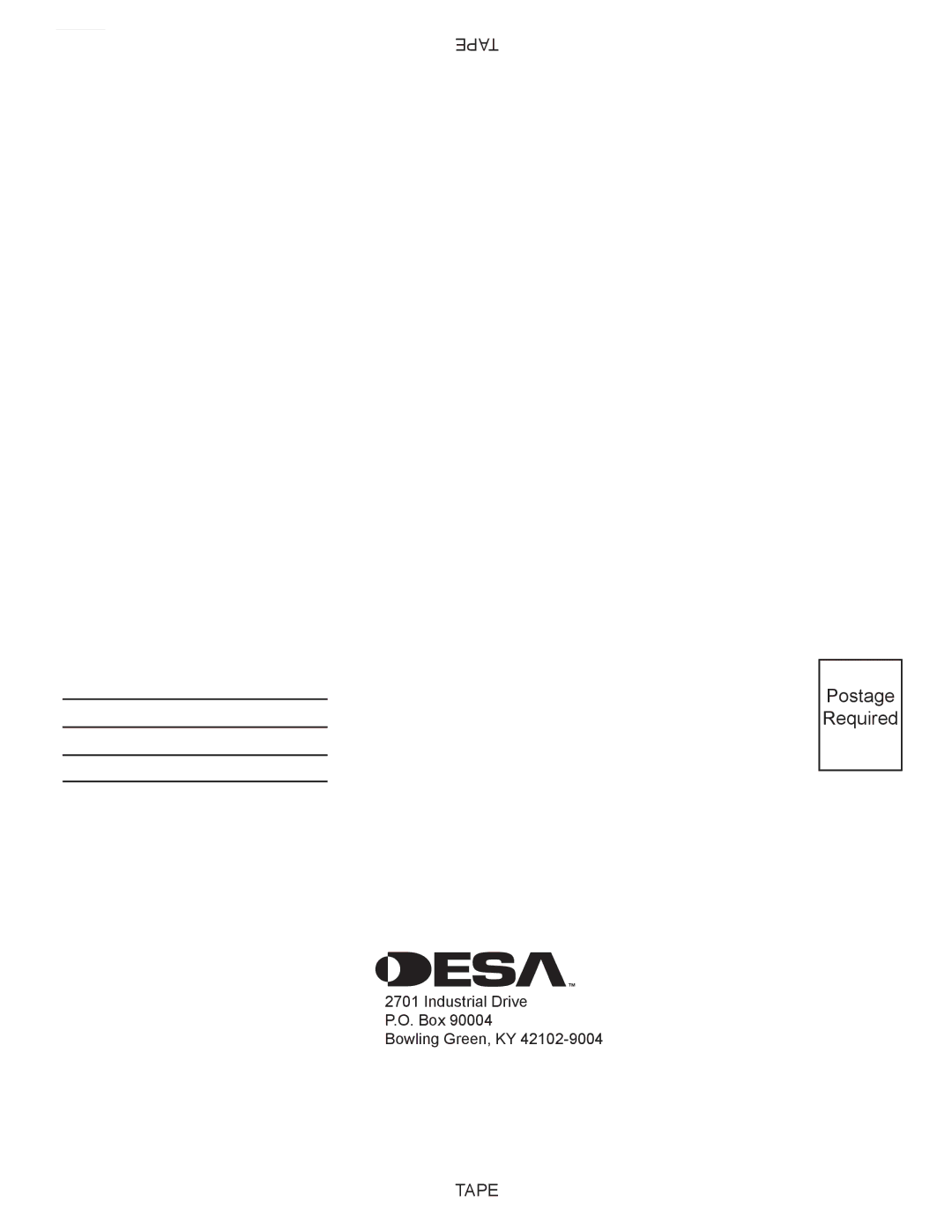 Desa VC42P SERIES, VC42N SERIES installation manual Postage Required 