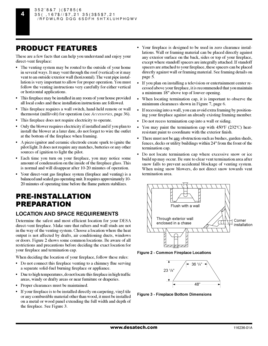 Desa VC42P SERIES, VC42N SERIES Product Features, PRE-INSTALLATION Preparation, Location and Space Requirements 