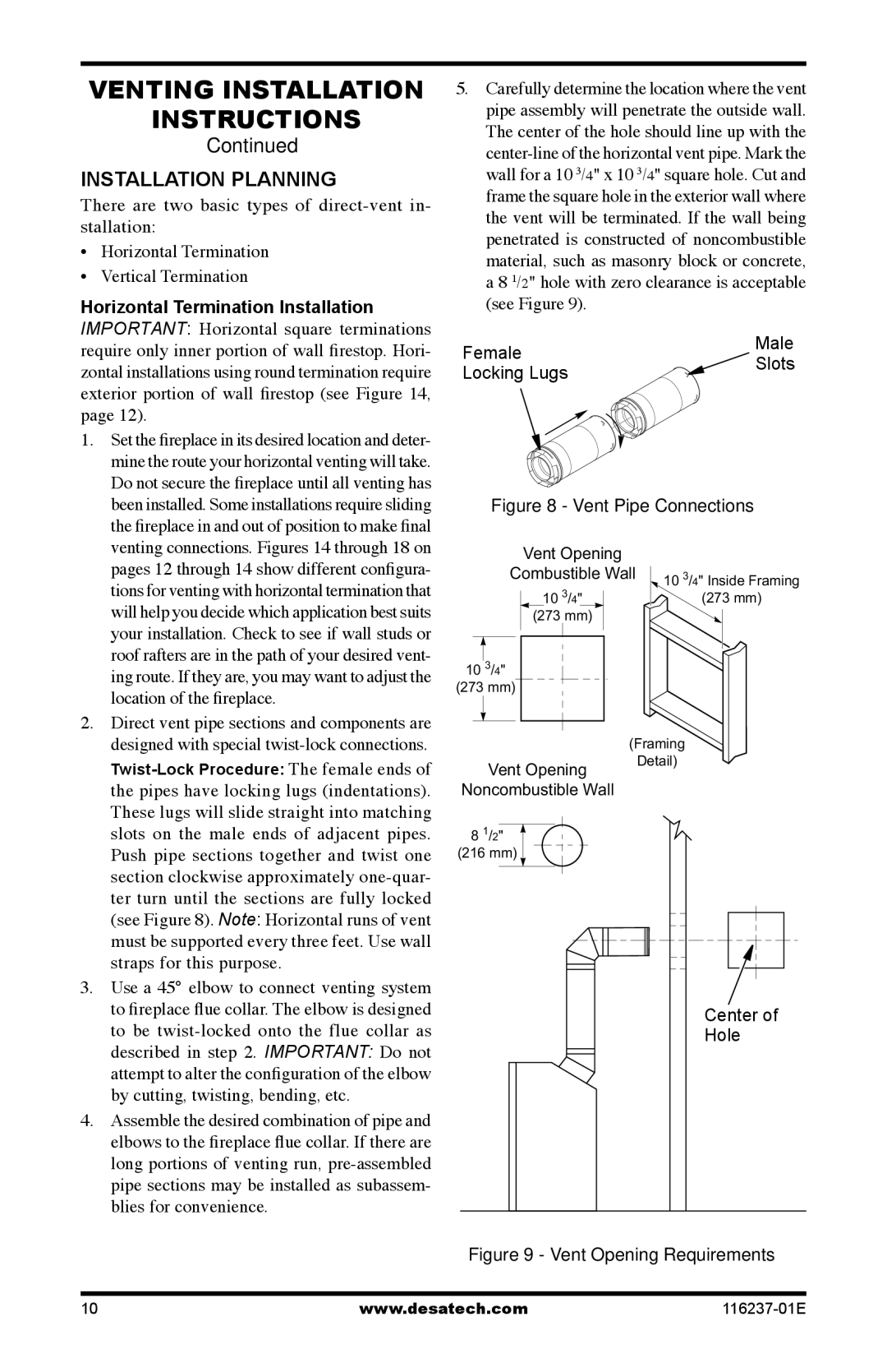 Desa VC42PE SERIES, VC42NE SERIES installation manual Installation Planning 