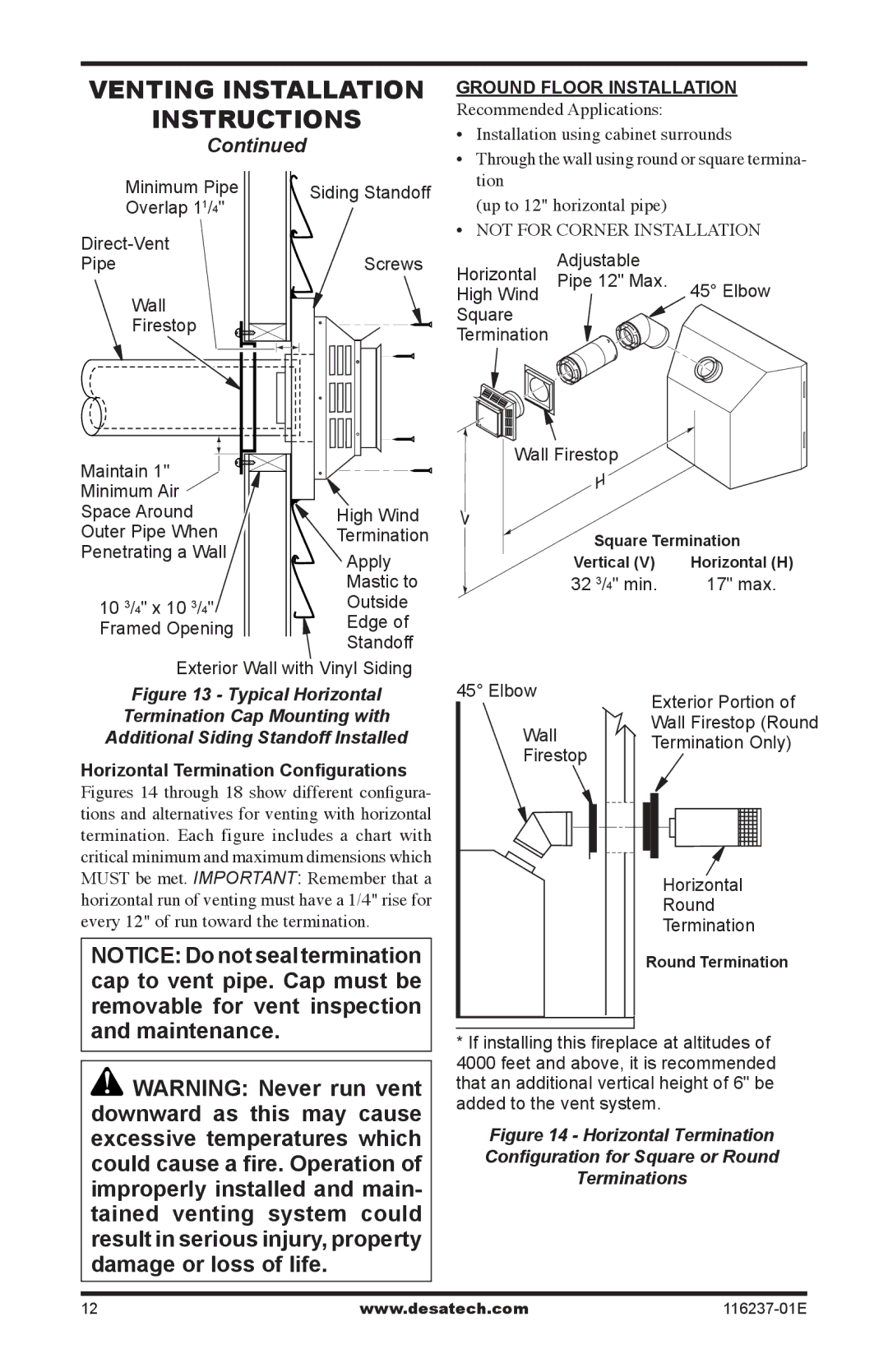 Desa VC42PE SERIES, VC42NE SERIES installation manual Ground Floor Installation 